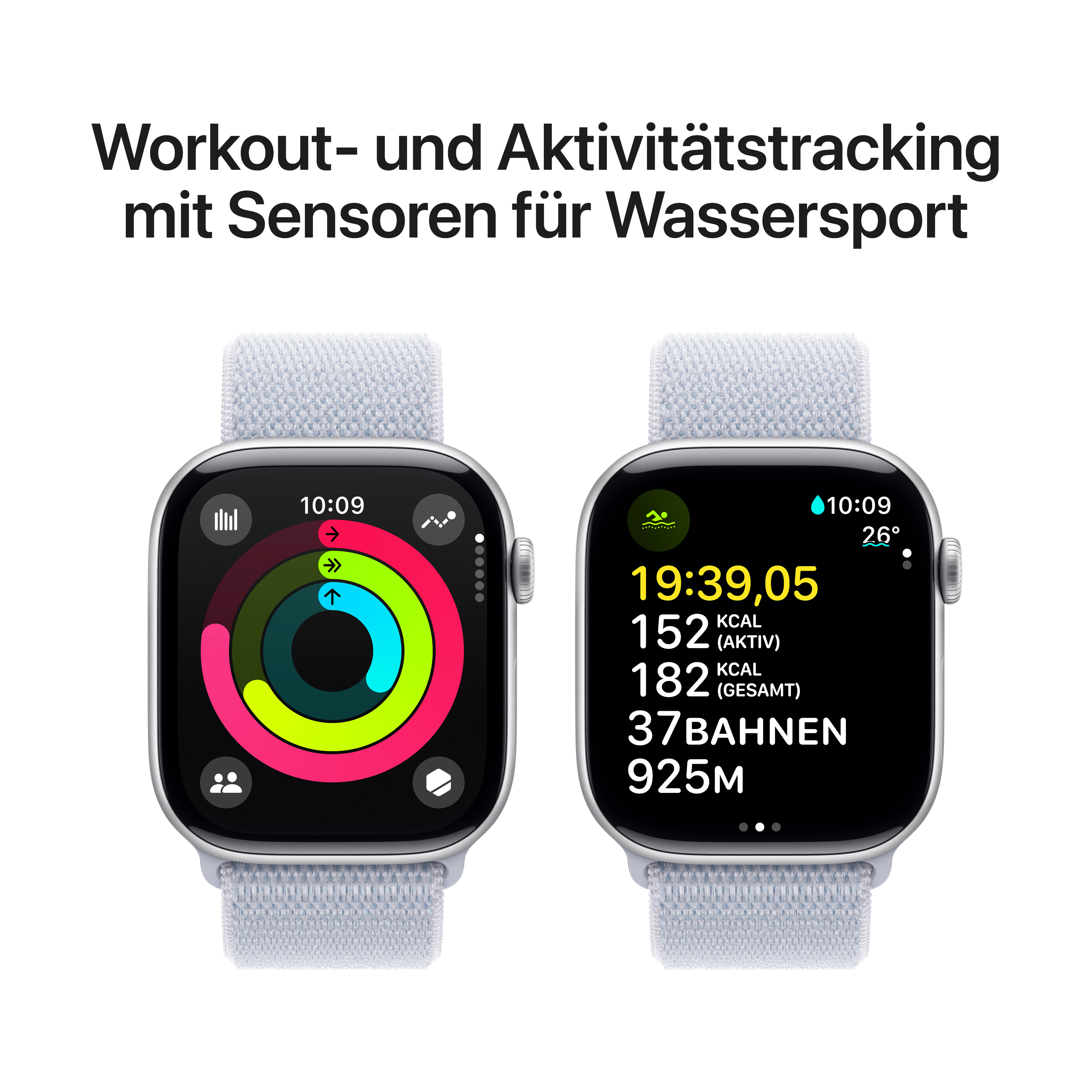 Apple Watch Series 10 GPS + Cellular 46mm Silber (Silver) Aluminium Gehäuse mit Blaue Wolke (Blue Cloud) Sport Loop