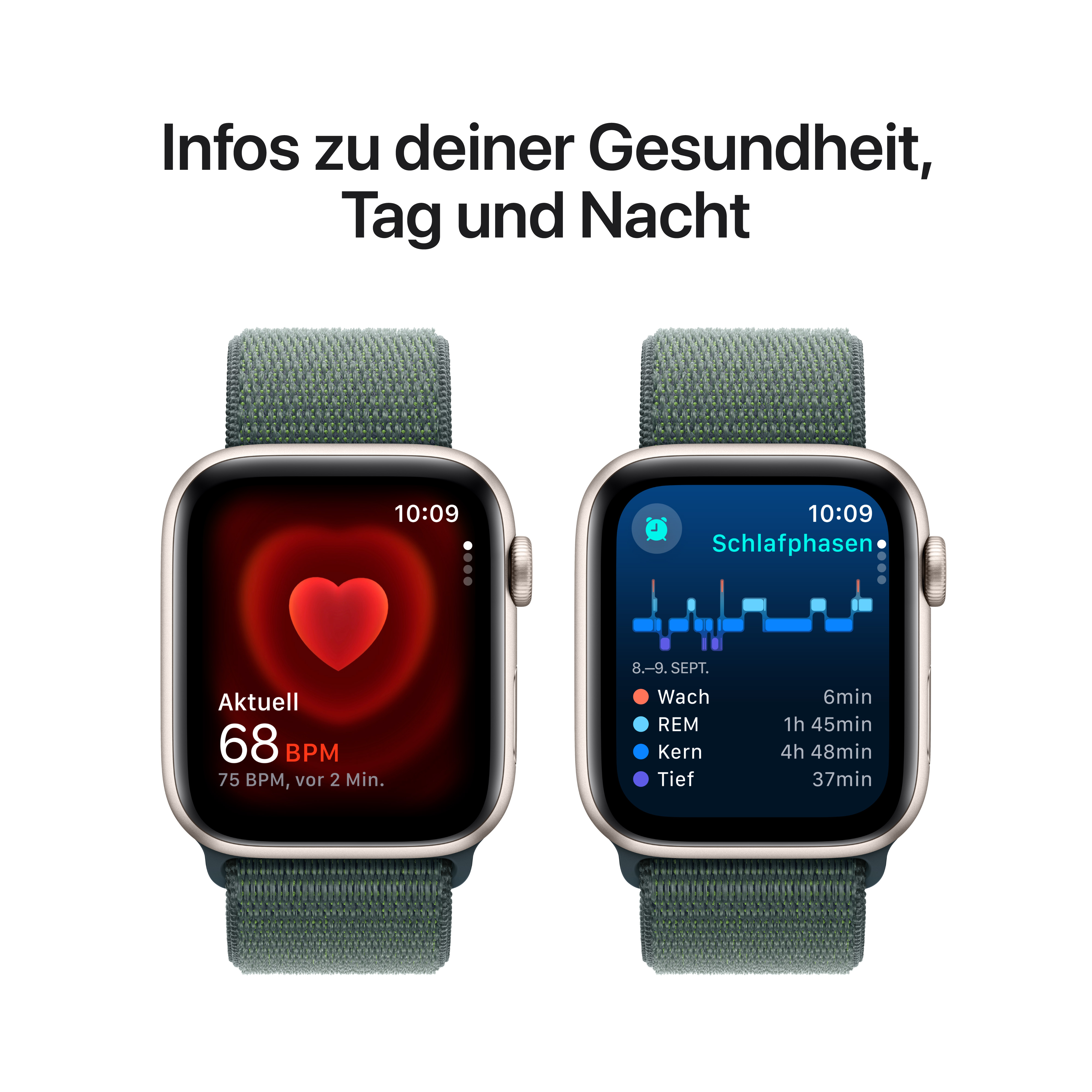 Apple Watch SE GPS + Cellular 44mm Polarstern (Starlight) Aluminium Gehäuse mit Seegrün (Lake Green) Sport Loop