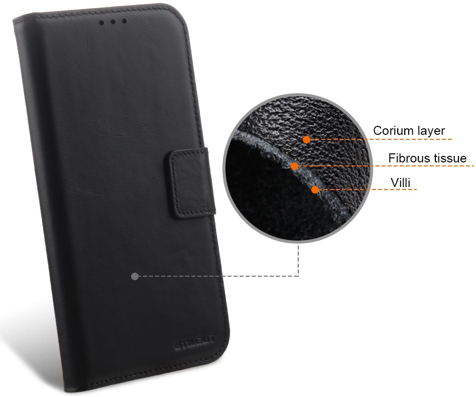 StilGut - iPhone 15 Flip Cover Talis 2-in-1 mit Kartenfach Schwarz Nappa