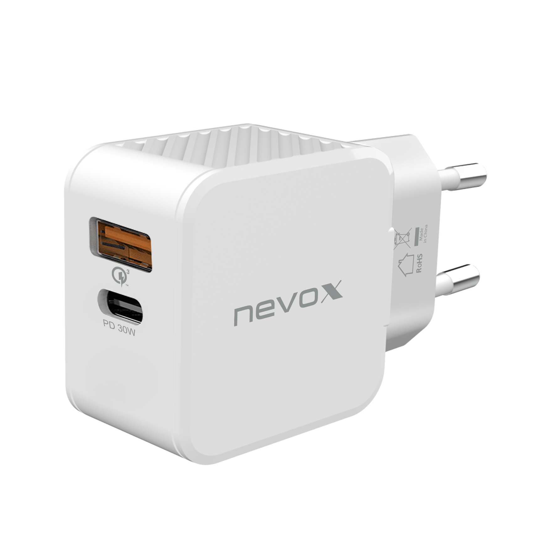 Nevox USB PD Type C + QC30 / PPS Ladegerät (30 Watt), weiß