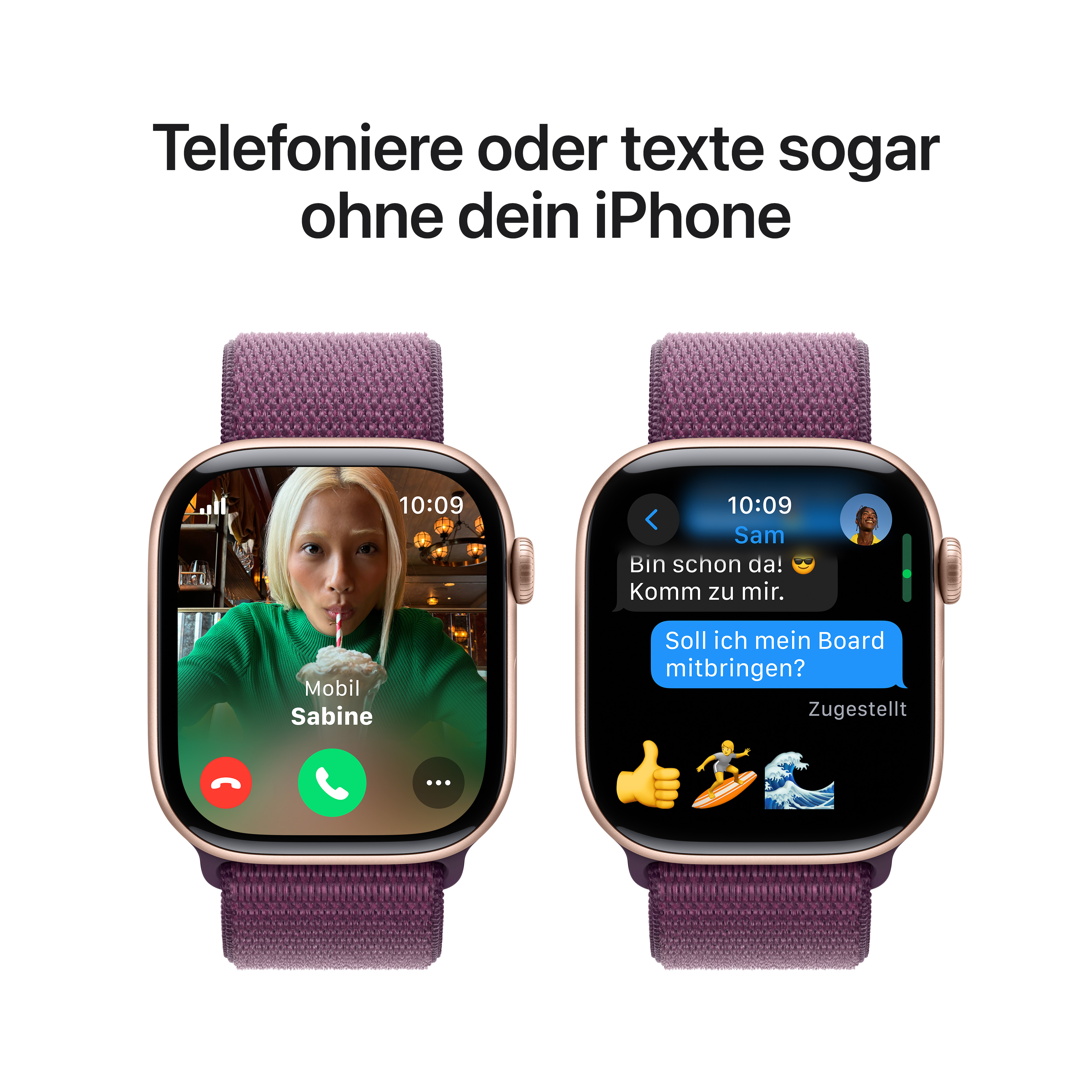 Apple Watch Series 10 GPS + Cellular 46mm Roségold (Rose Gold) Aluminium Gehäuse mit Pflaume (Plum) Sport Loop