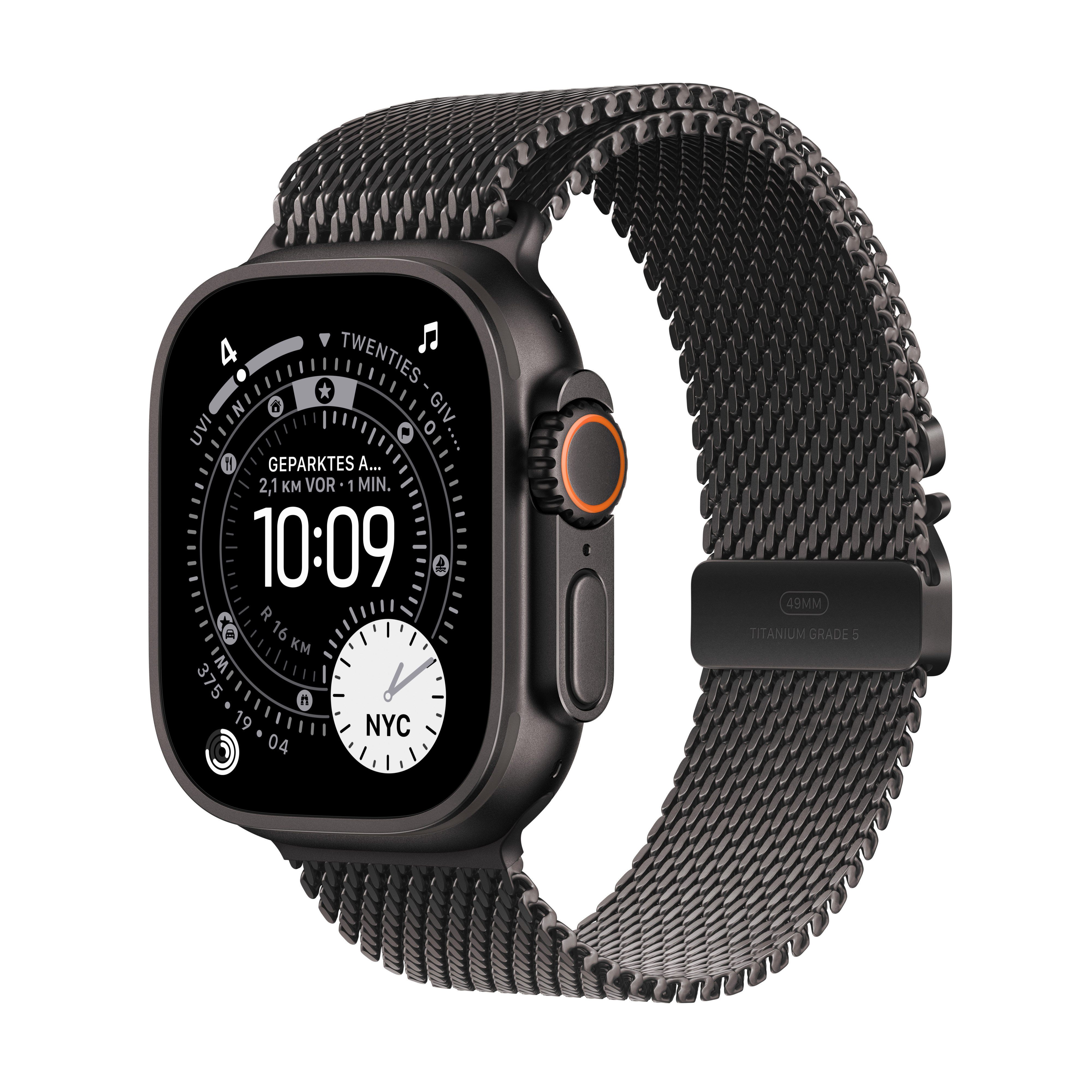 Apple Watch Ultra 3 GPS + Cellular 49mm Schwarz (Black) Titan Gehäuse mit Schwarz (Black) Titanium Milanaise Loop - Large