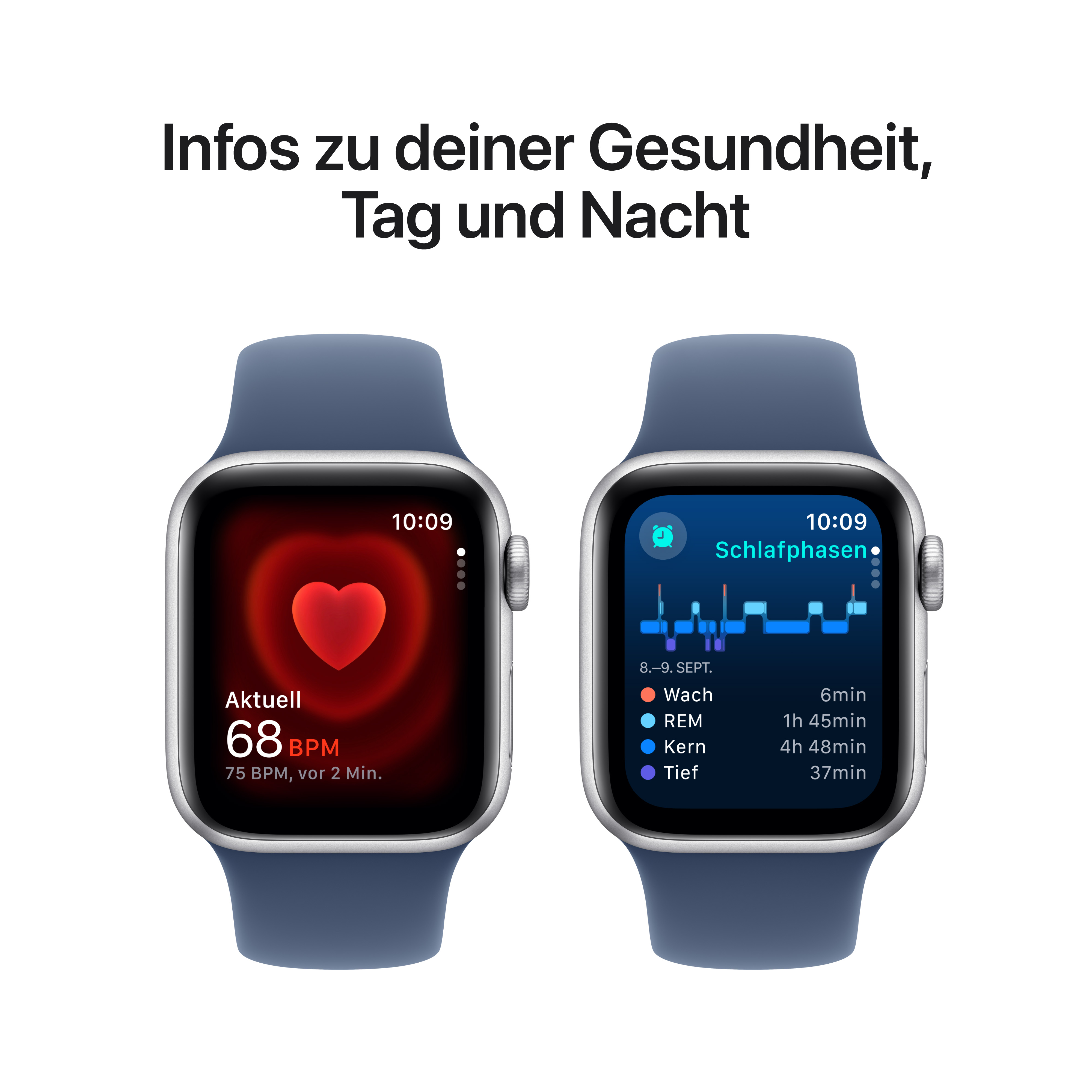 Apple Watch SE GPS + Cellular 40mm Silber (Silver) Aluminium Gehäuse mit Denim Sport Band - M/L
