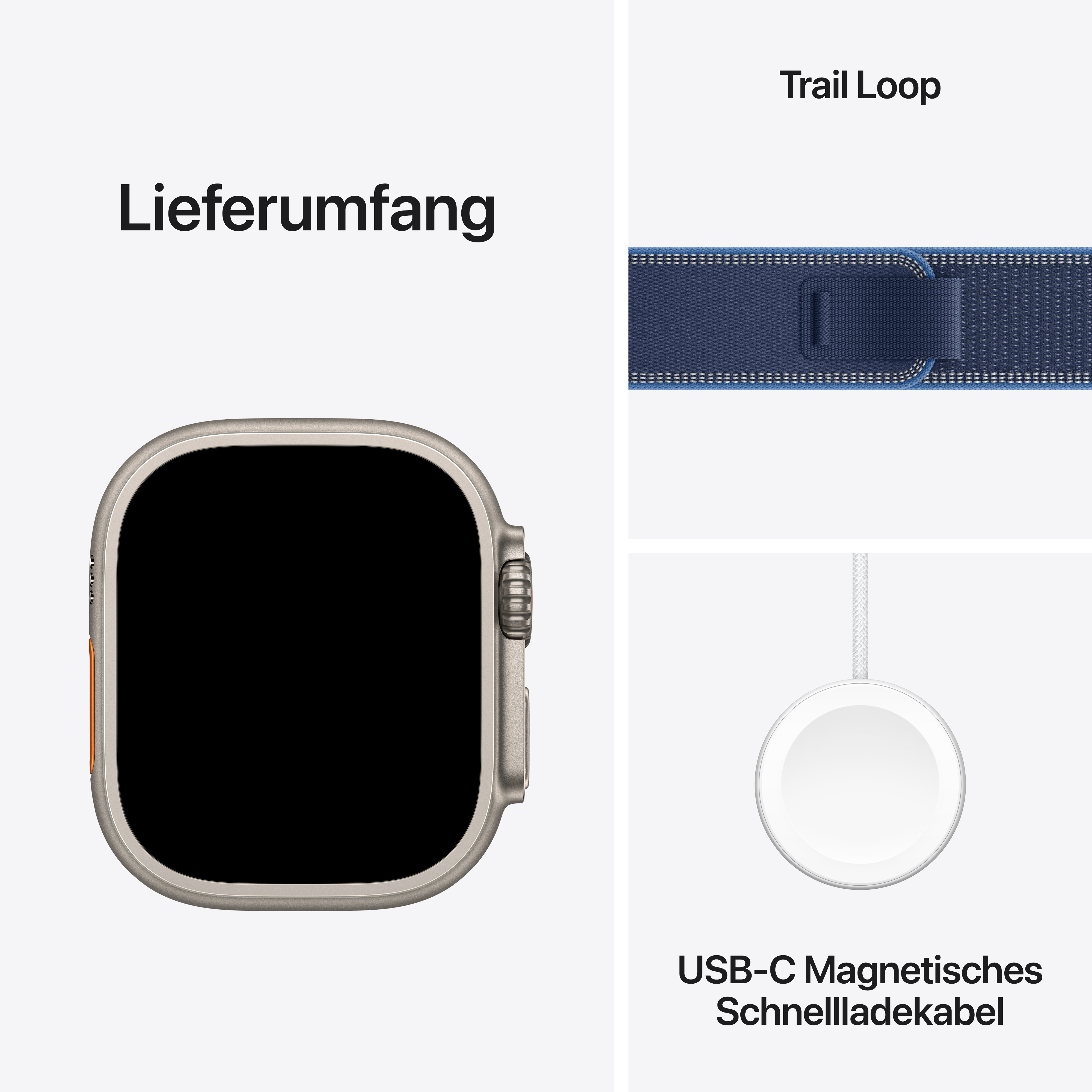 Apple Watch Ultra 3 GPS + Cellular 49mm Natur (Natural) Titan Gehäuse mit Blau/Hellblau Trail Loop - M/L