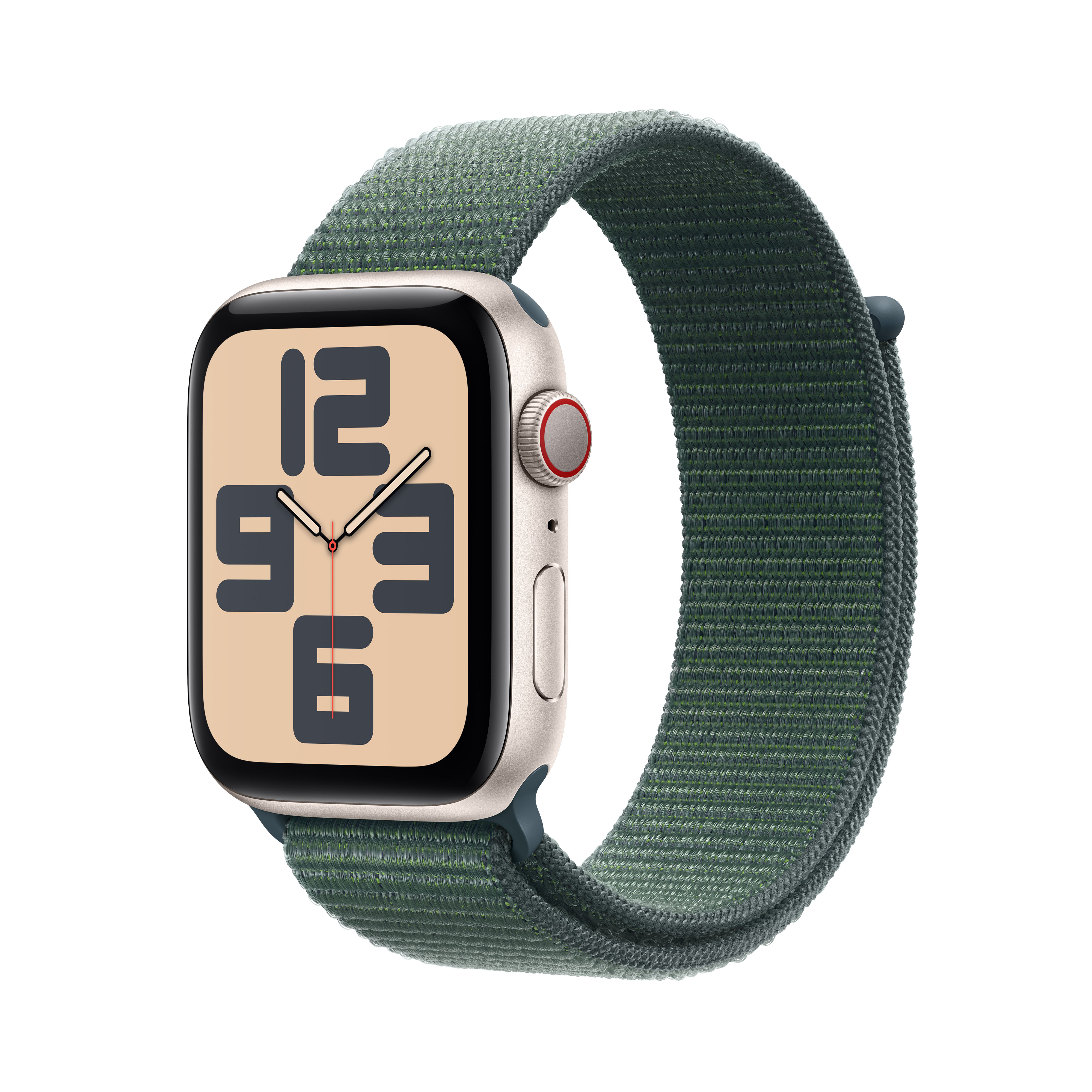 Apple Watch SE GPS + Cellular 44mm Polarstern (Starlight) Aluminium Gehäuse mit Seegrün (Lake Green) Sport Loop