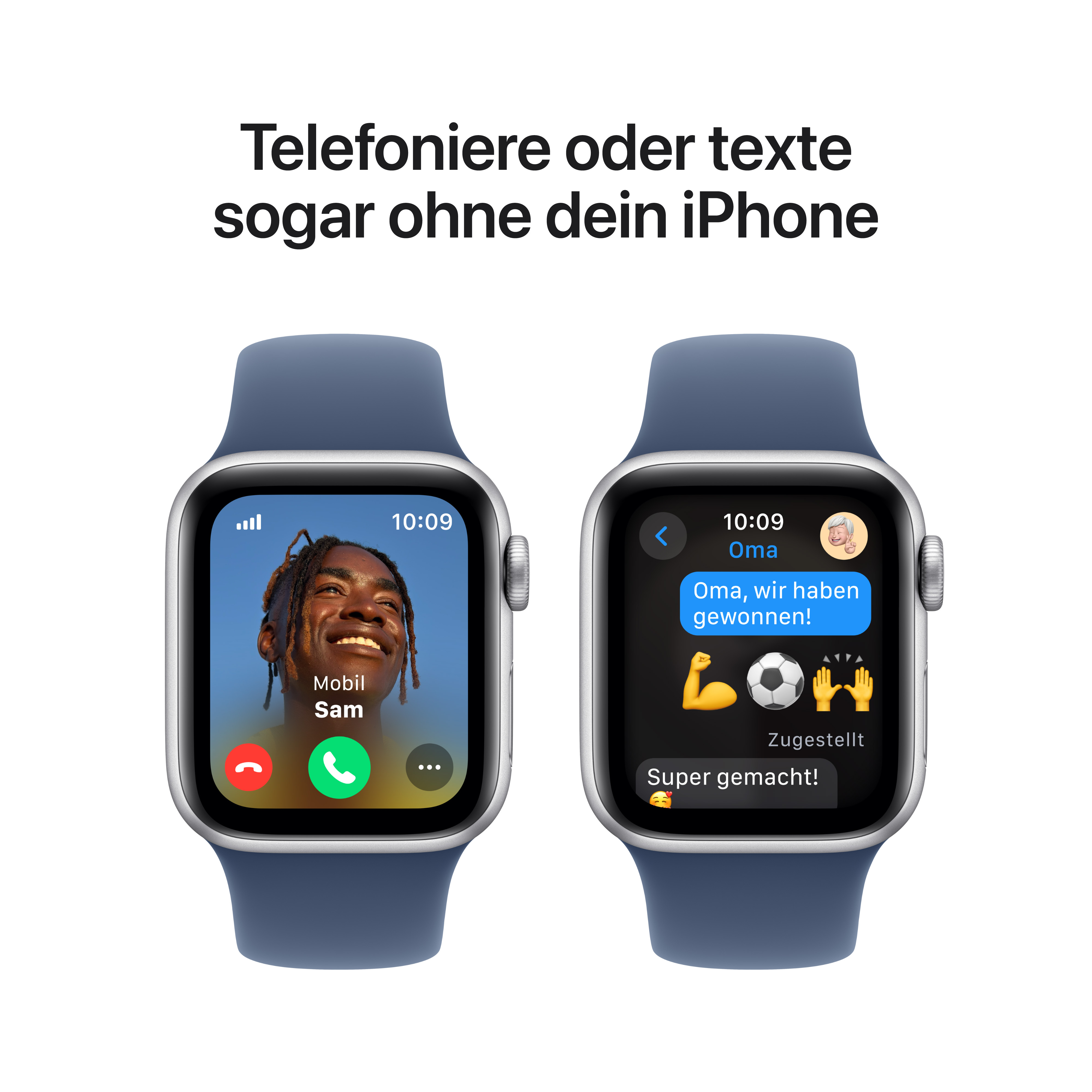 Apple Watch SE GPS + Cellular 40mm Silber (Silver) Aluminium Gehäuse mit Denim Sport Band - M/L