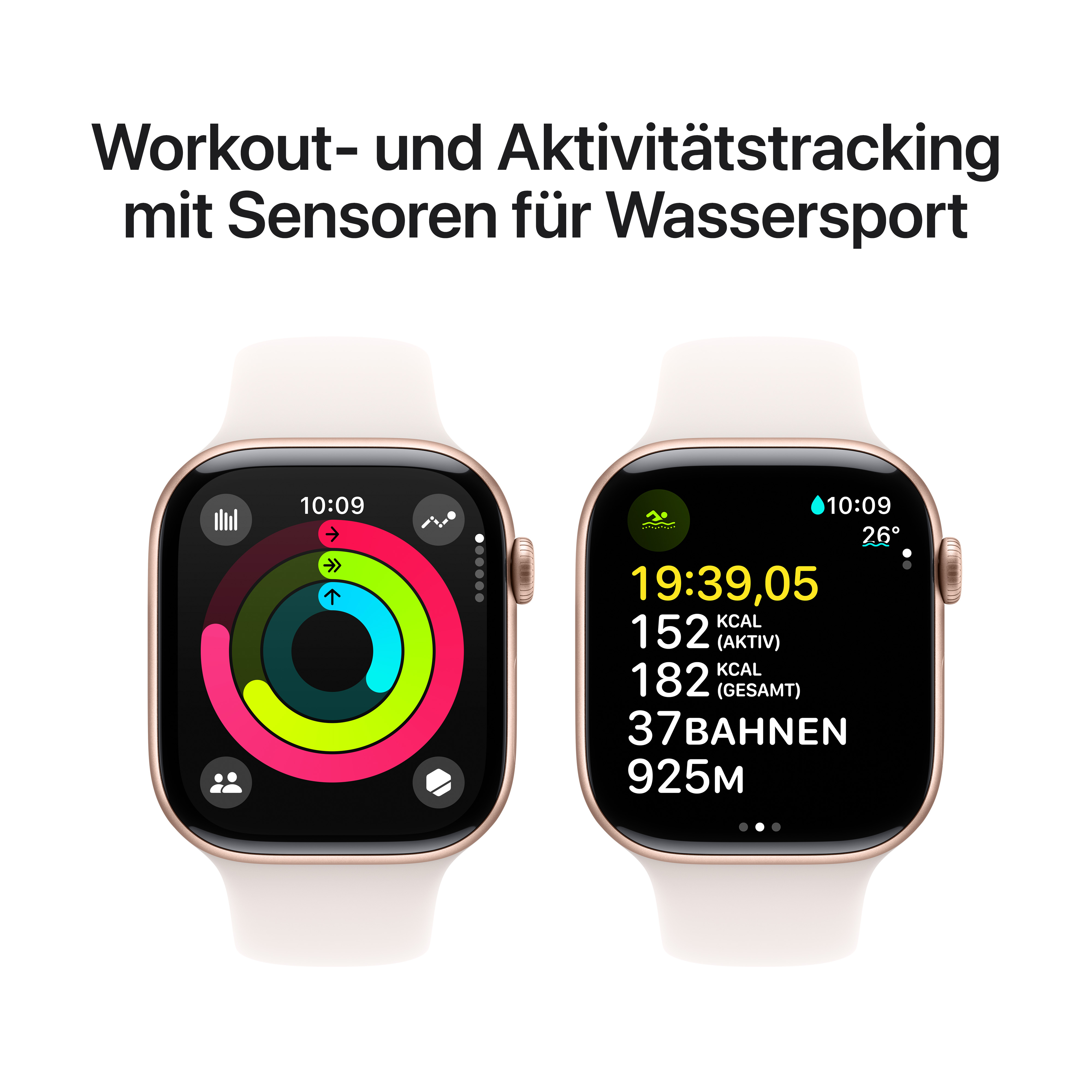Apple Watch Series 10 GPS + Cellular 46mm Roségold (Rose Gold) Aluminium Gehäuse mit Blassrosa (Light Blush) Sport Band - M/L