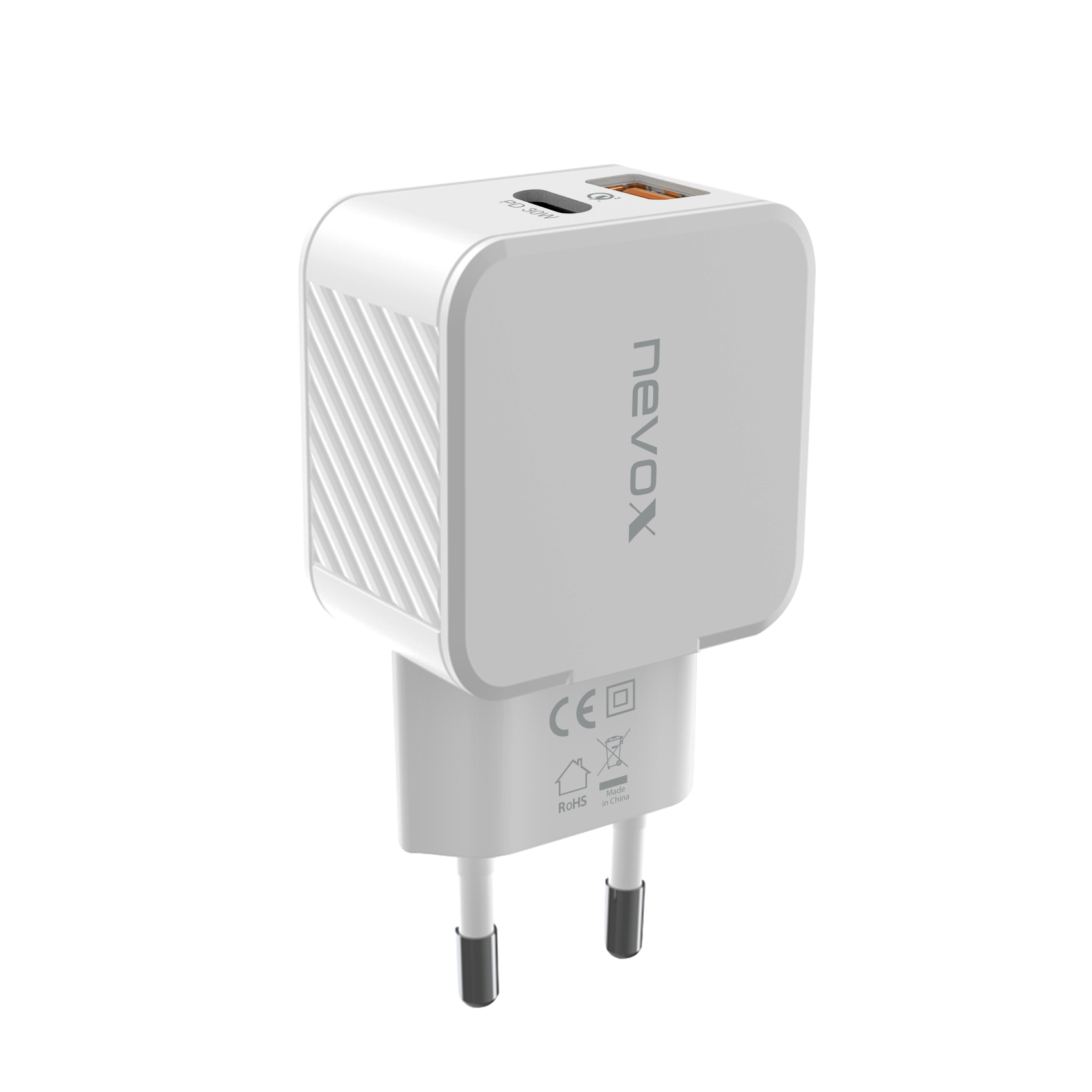 Nevox USB PD Type C + QC30 / PPS Ladegerät (30 Watt), weiß