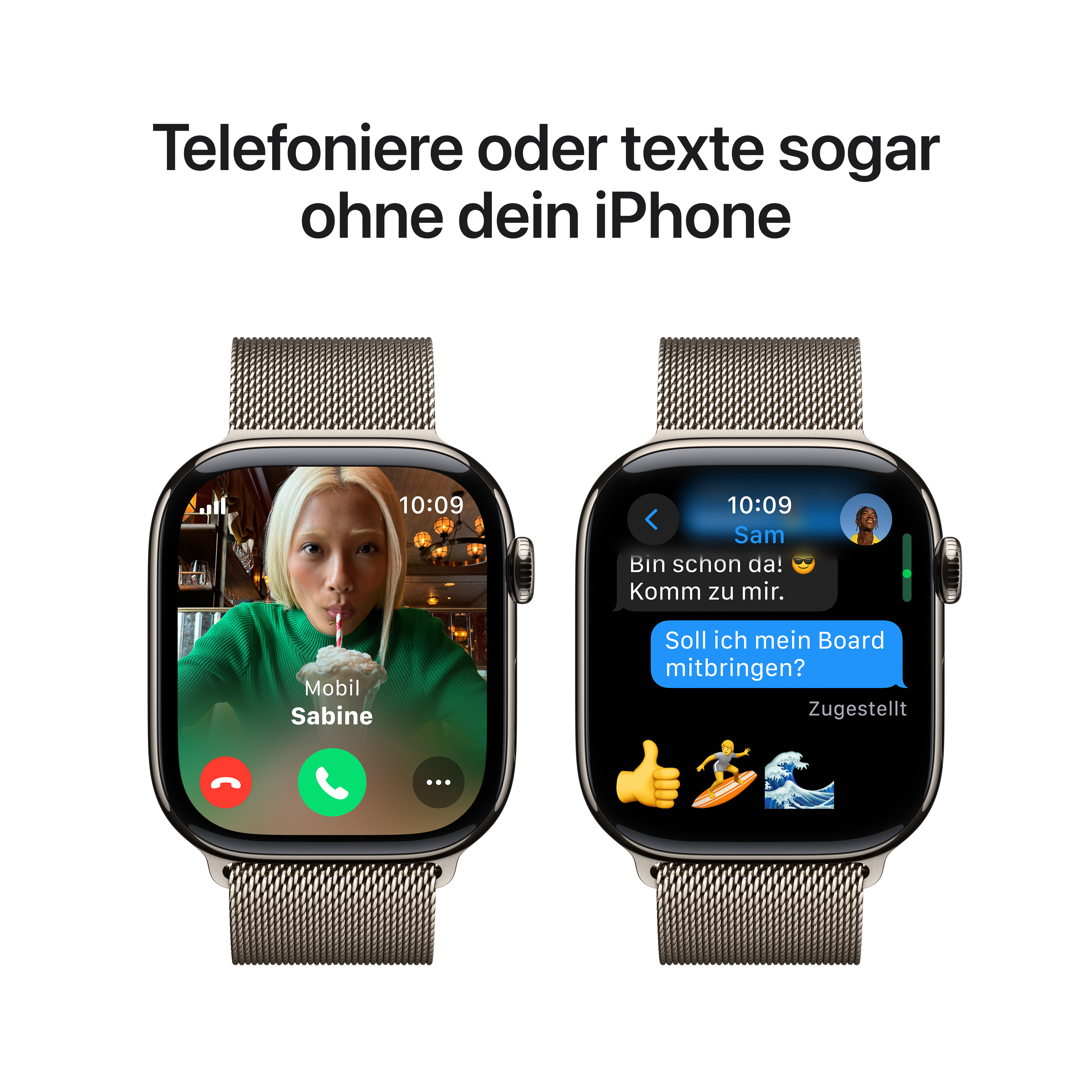 Apple Watch Series 10 GPS + Cellular 46mm Natur (Natural) Titanium Gehäuse mit Natur (Natural) Milanese Loop - S/M