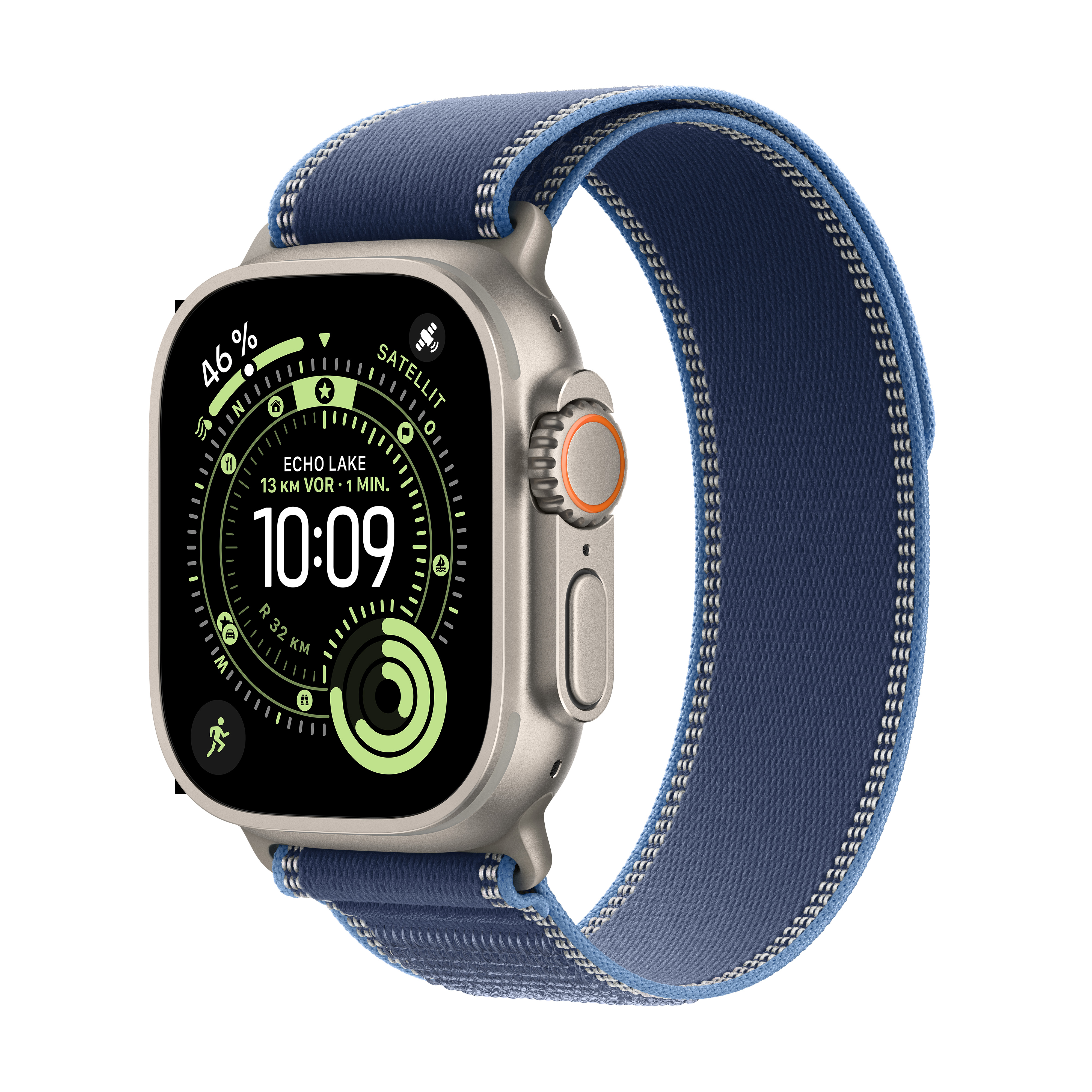 Apple Watch Ultra 3 GPS + Cellular 49mm Natur (Natural) Titan Gehäuse mit Blau/Hellblau Trail Loop - M/L