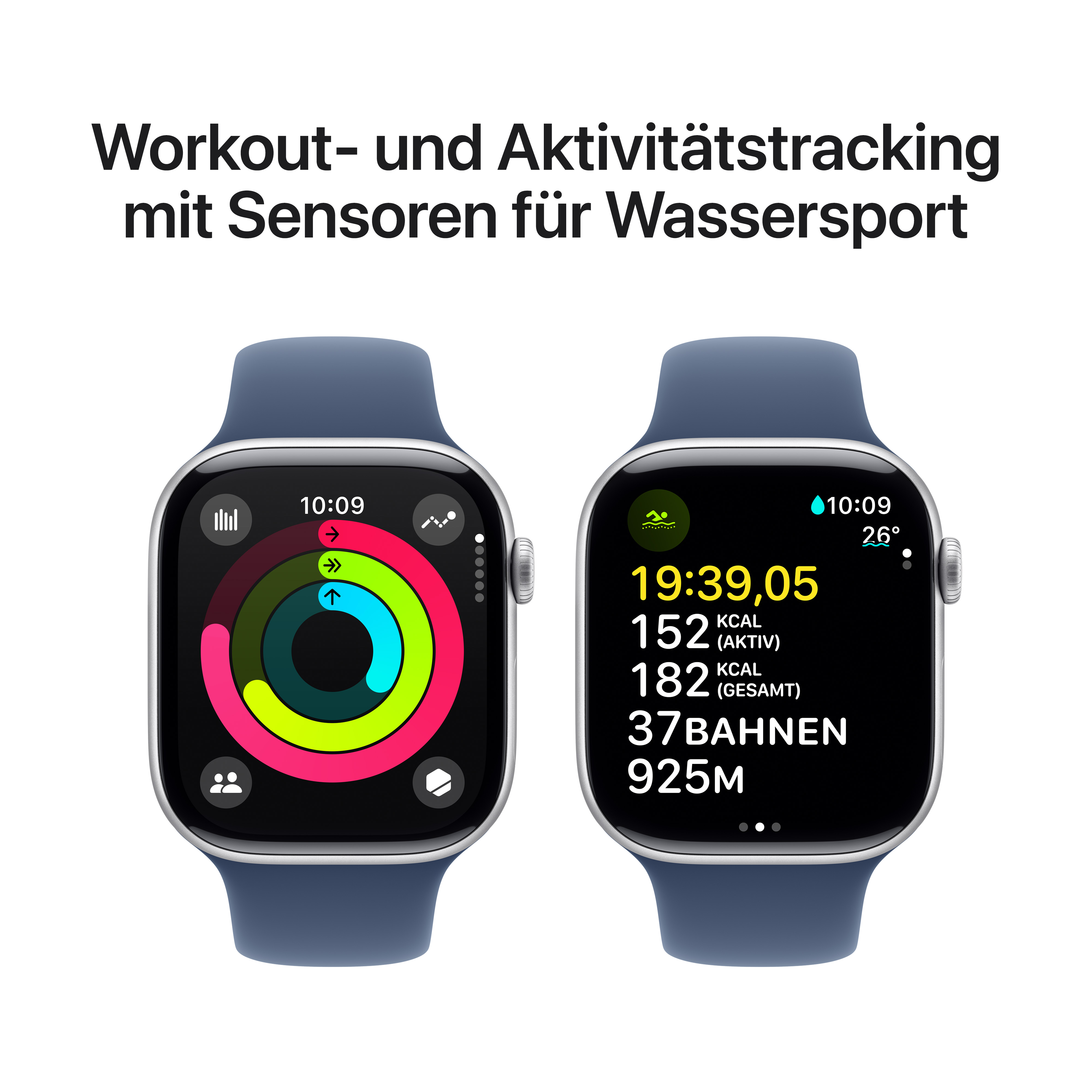 Apple Watch Series 10 GPS + Cellular 46mm Silber (Silver) Aluminium Gehäuse mit Denim Sport Band - S/M