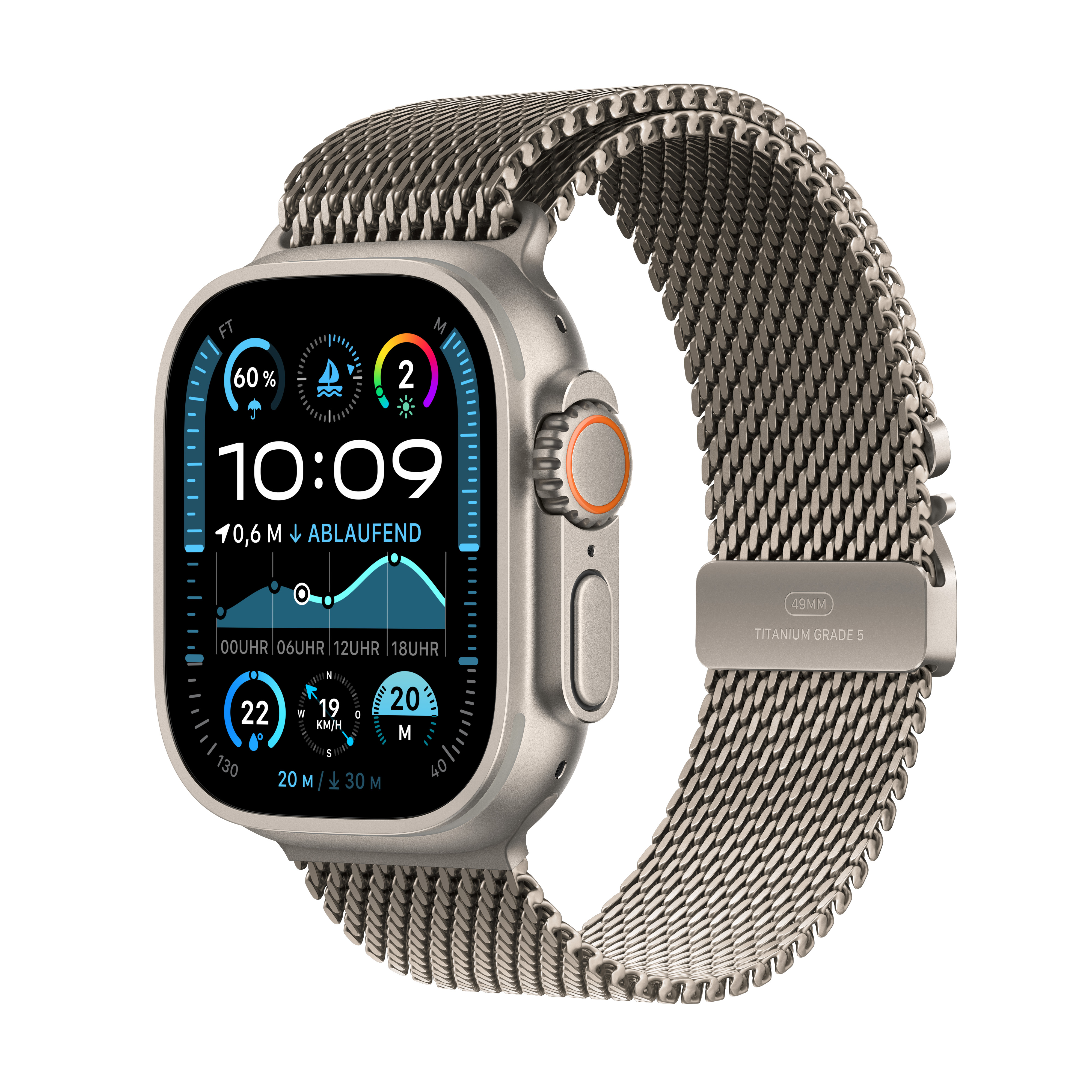 Apple Watch Ultra 2 GPS + Cellular 49mm Natur (Natural) Titanium Gehäuse mit Natur (Natural) Titanium Milanese Loop - S