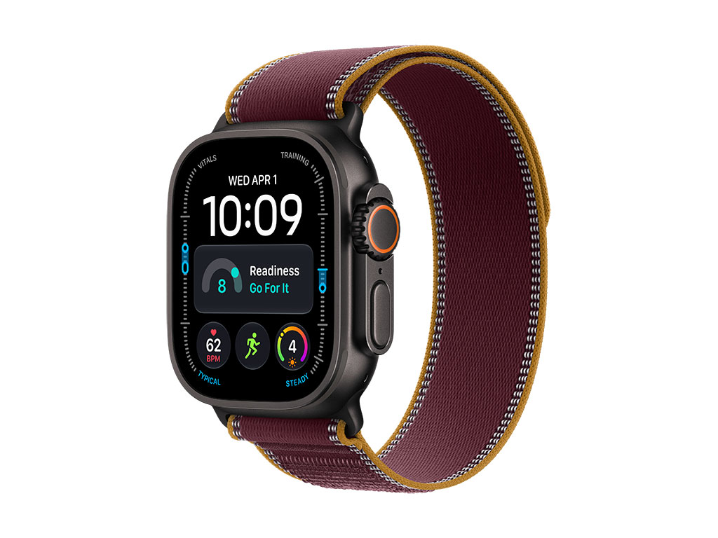 Apple Watch Ultra 4 GPS + Cellular 49mm Titangehäuse Schwarz, Trail Loop Burgunder - M/L