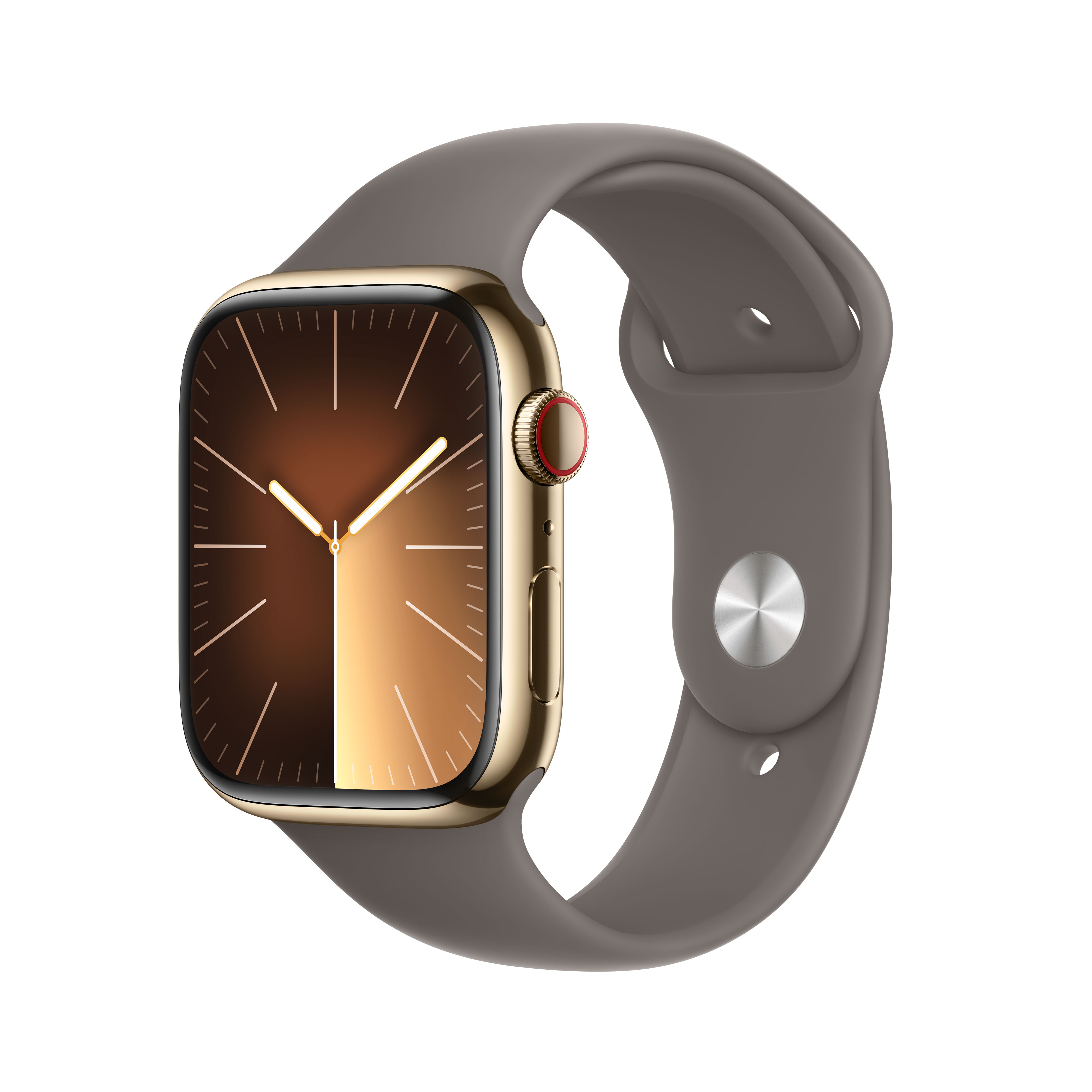 Apple Watch Series 9 GPS + Cellular 45mm Gold Edelstahl Case mit Clay Sportband - S/M