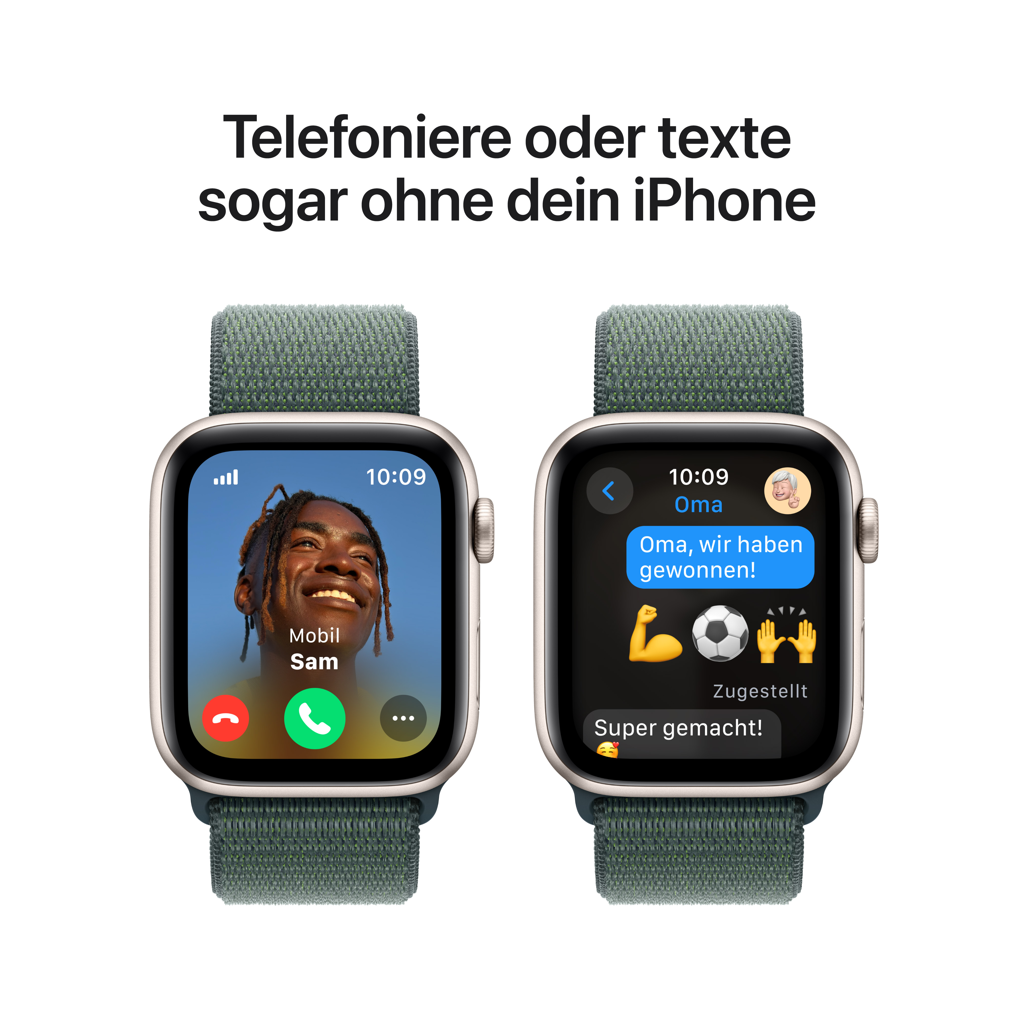 Apple Watch SE GPS + Cellular 44mm Polarstern (Starlight) Aluminium Gehäuse mit Seegrün (Lake Green) Sport Loop