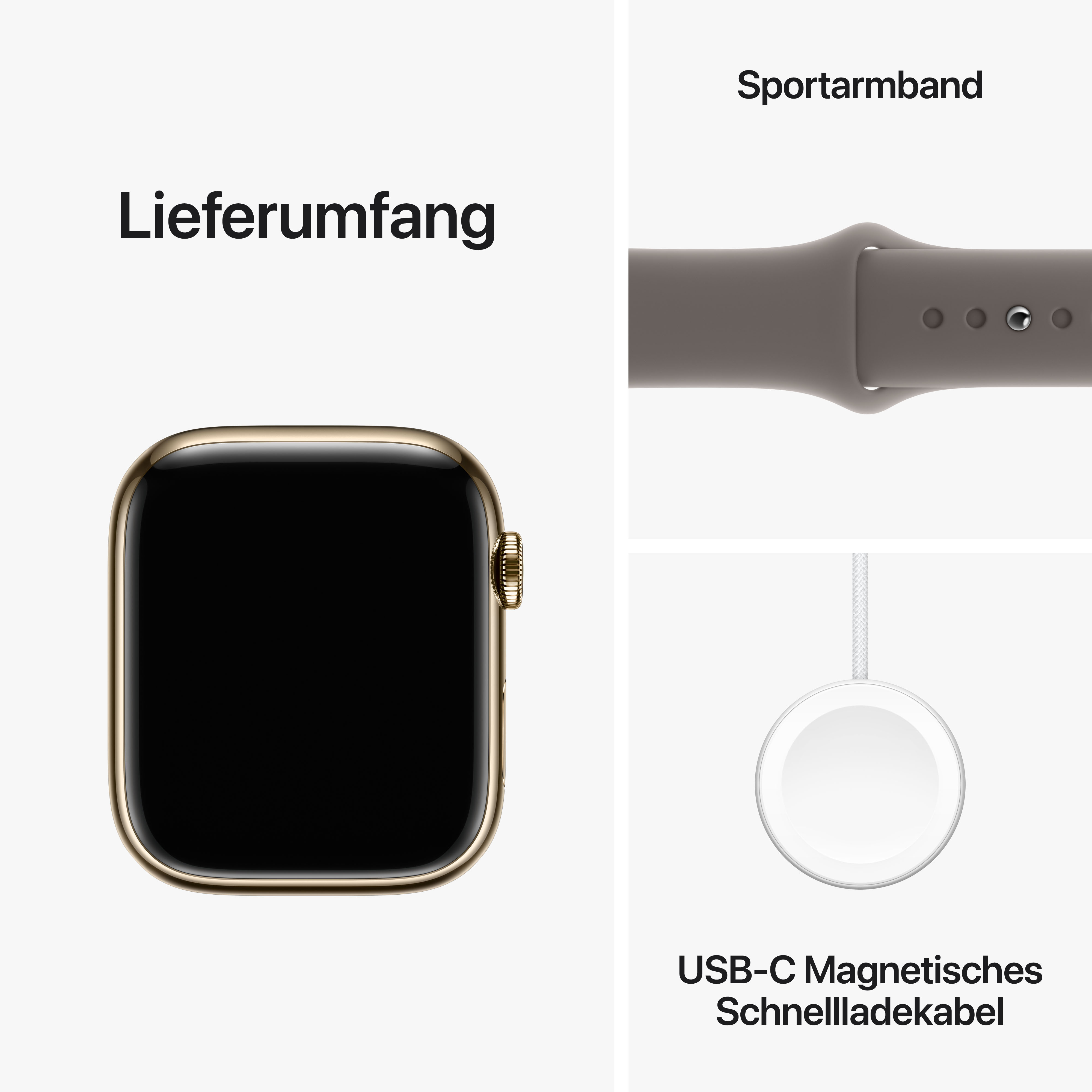 Apple Watch Series 9 GPS + Cellular 45mm Gold Edelstahl Case mit Clay Sportband - S/M