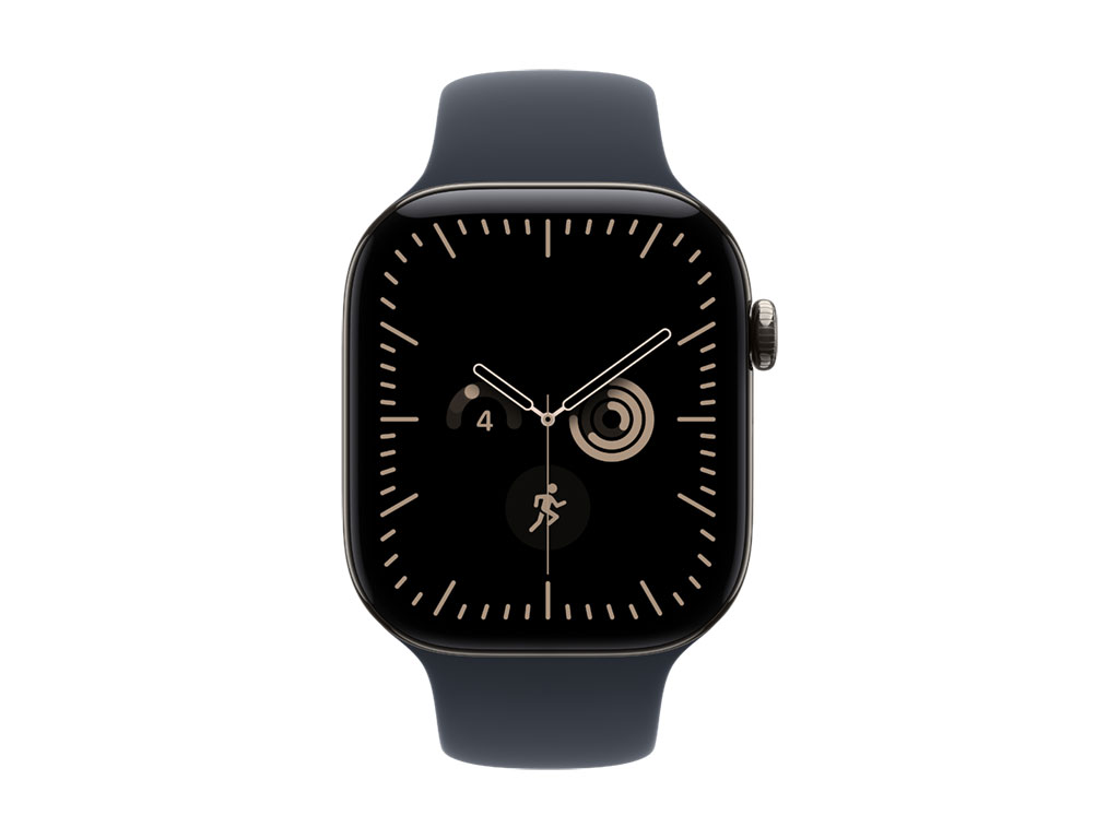 Apple Watch Series 12 GPS + Cellular 46mm Titangehäuse Natur, Sportarmband Navyblau - S/M