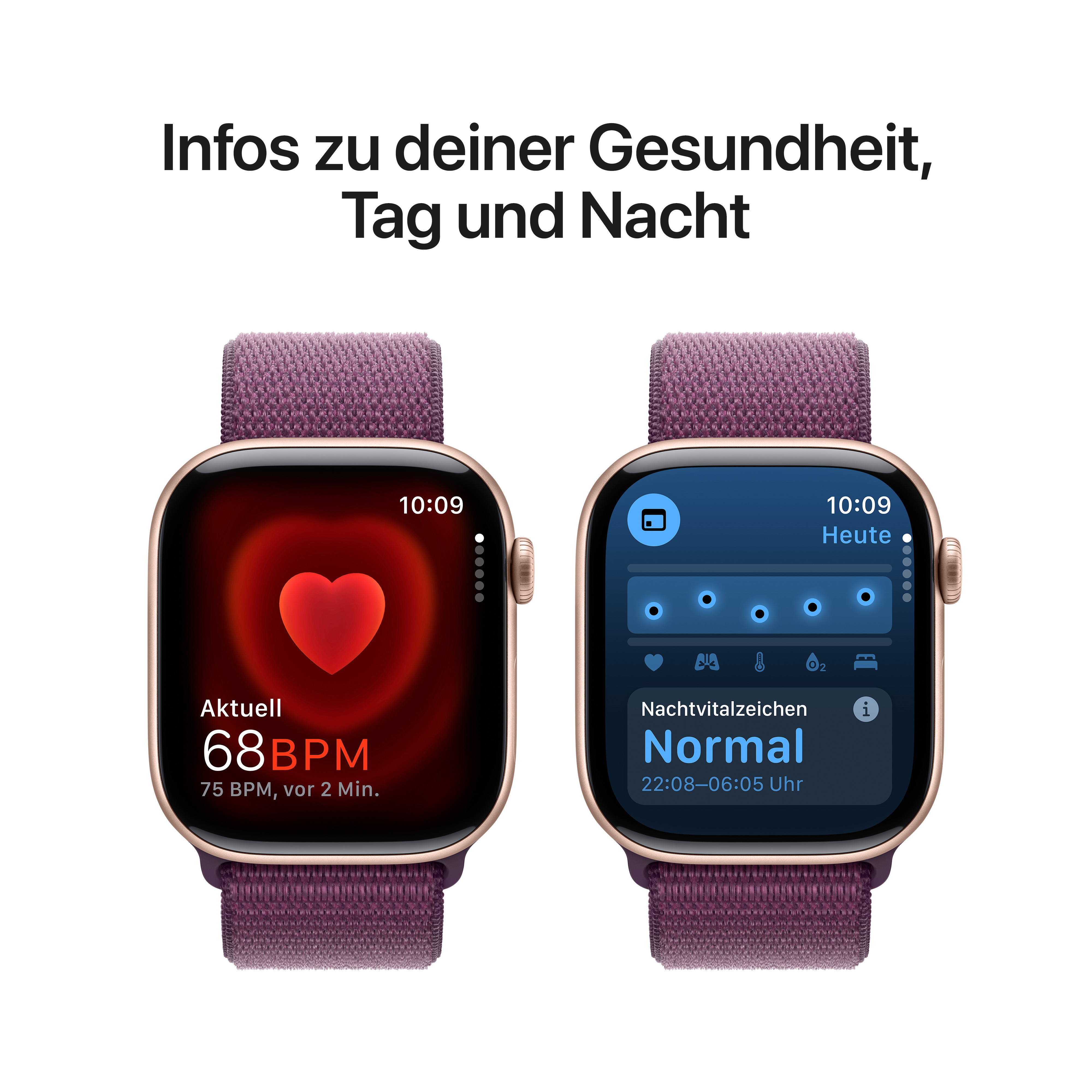 Apple Watch Series 10 GPS + Cellular 46mm Roségold (Rose Gold) Aluminium Gehäuse mit Pflaume (Plum) Sport Loop