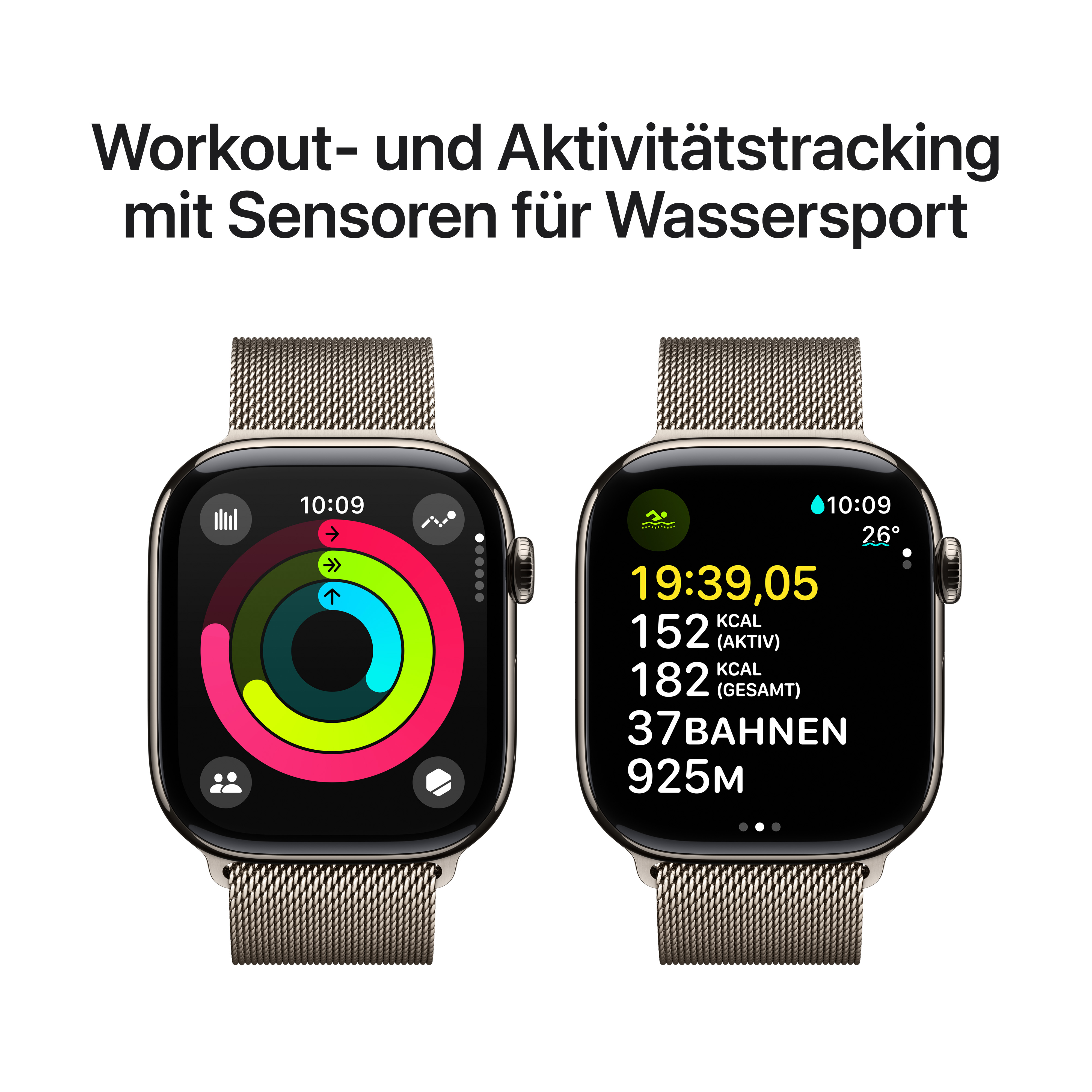 Apple Watch Series 10 GPS + Cellular 46mm Natur (Natural) Titanium Gehäuse mit Natur (Natural) Milanese Loop - S/M