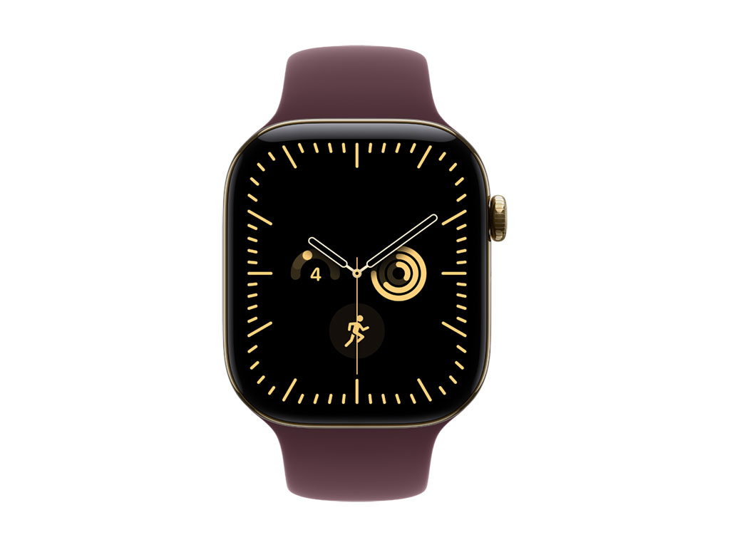 Apple Watch Series 12 GPS + Cellular 46mm Titangehäuse Brillantgold, Sportarmband Burgunder - S/M