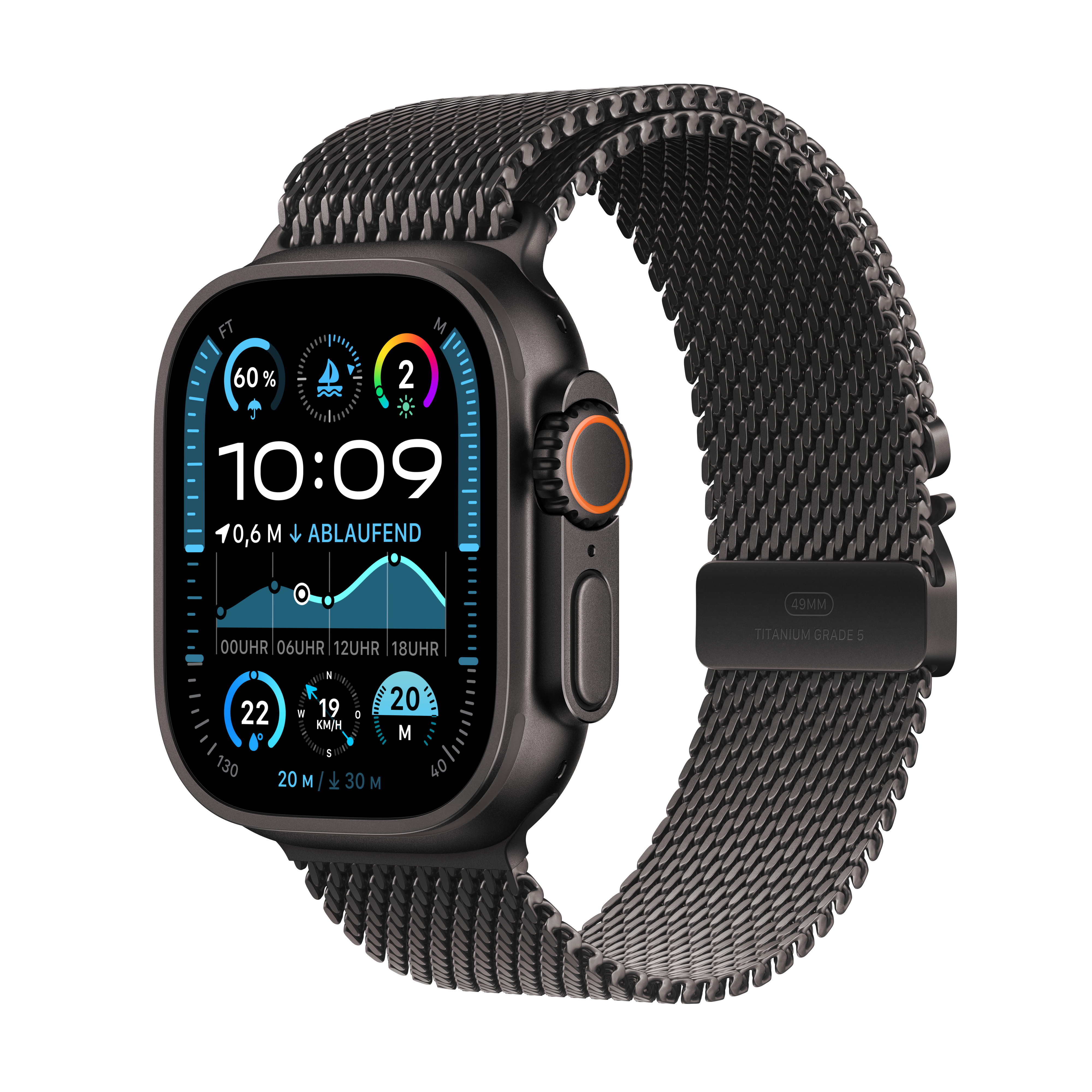 Apple Watch Ultra 2 GPS + Cellular 49mm Schwarz (Black) Titanium Gehäuse mit Schwarz (Black) Titanium Milanese Loop - M