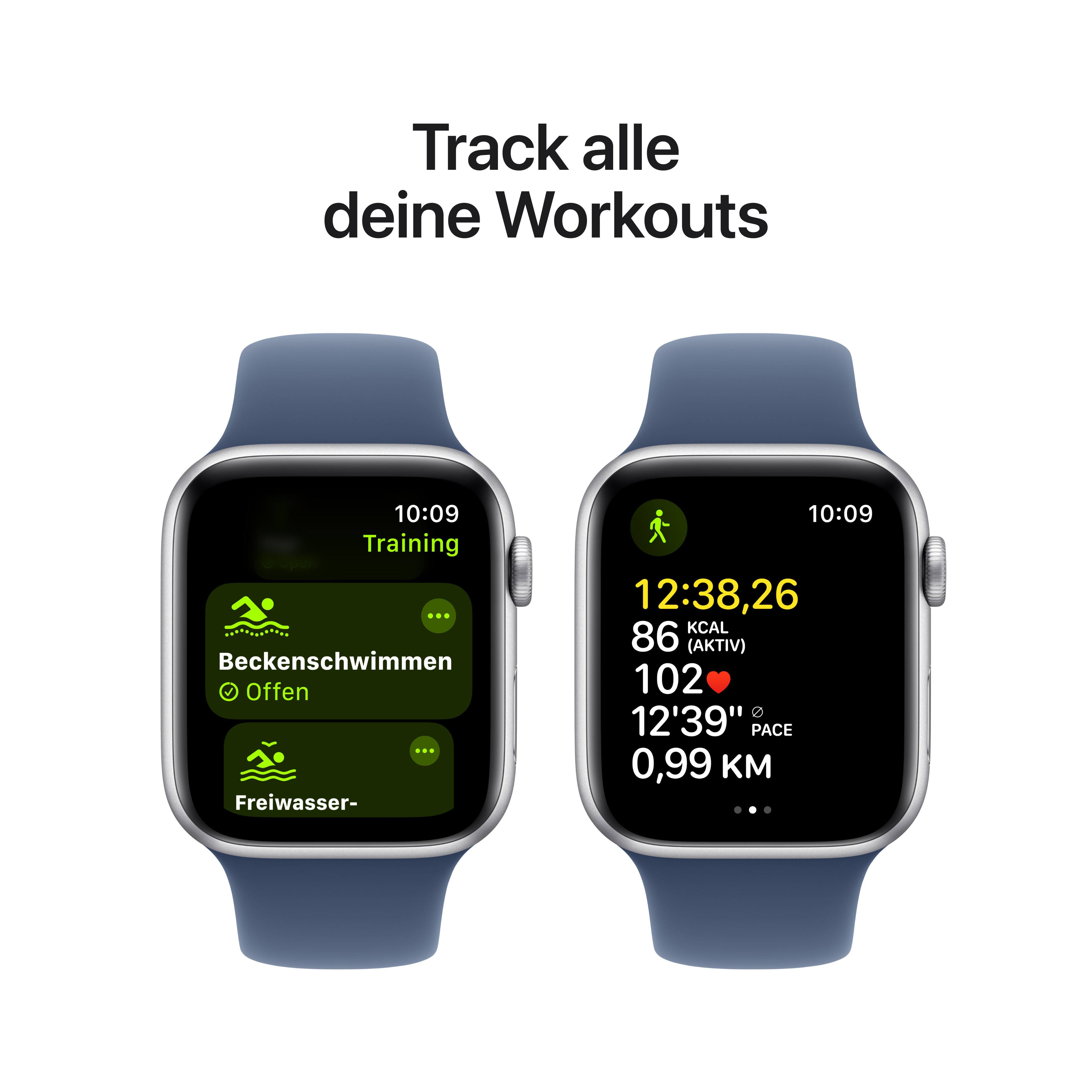 Apple Watch SE GPS + Cellular 44mm Silber (Silver) Aluminium Gehäuse mit Denim Sport Band - S/M