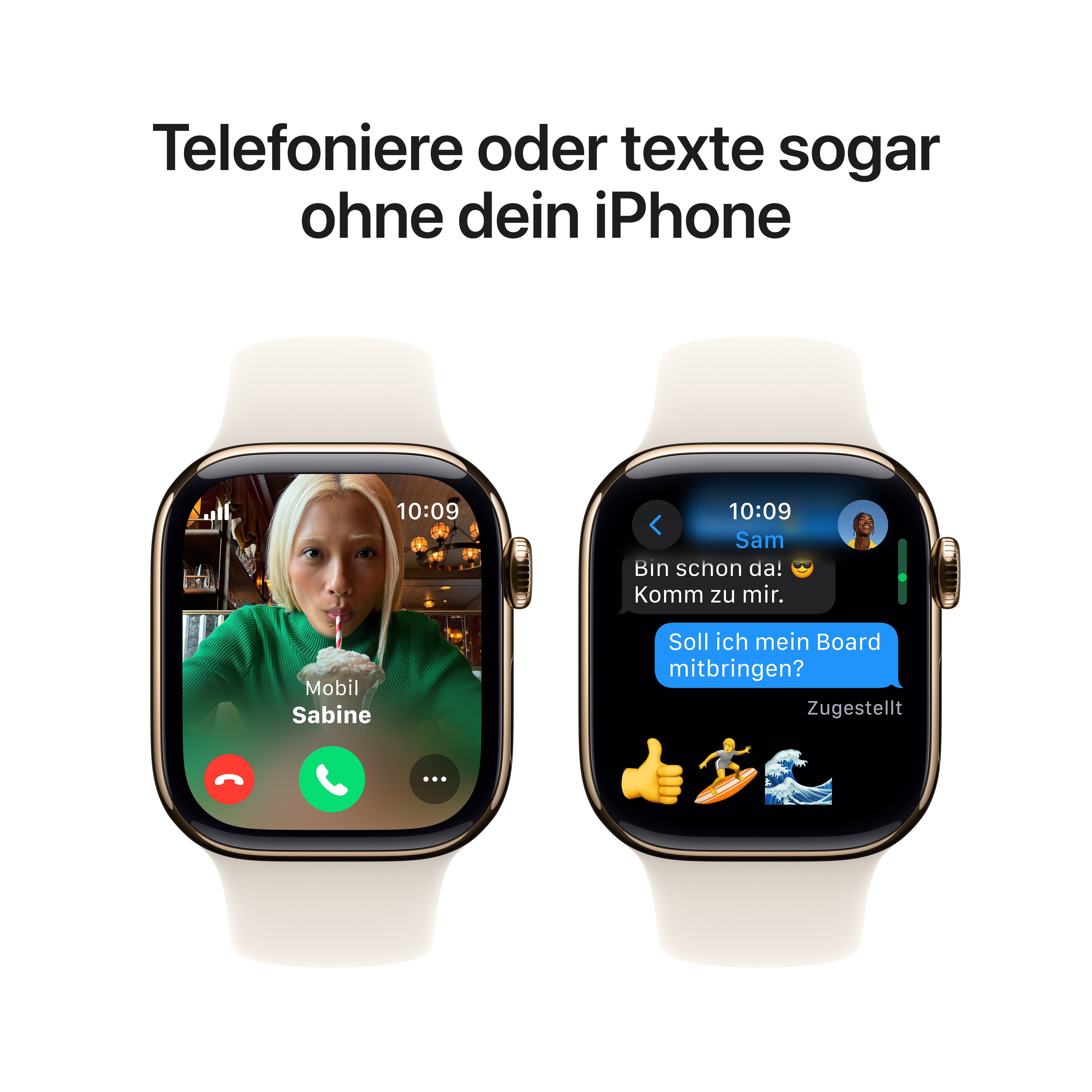 Apple Watch Series 10 GPS + Cellular 42mm Gold Titanium Gehäuse mit Polarstern (Starlight) Sport Band - M/L