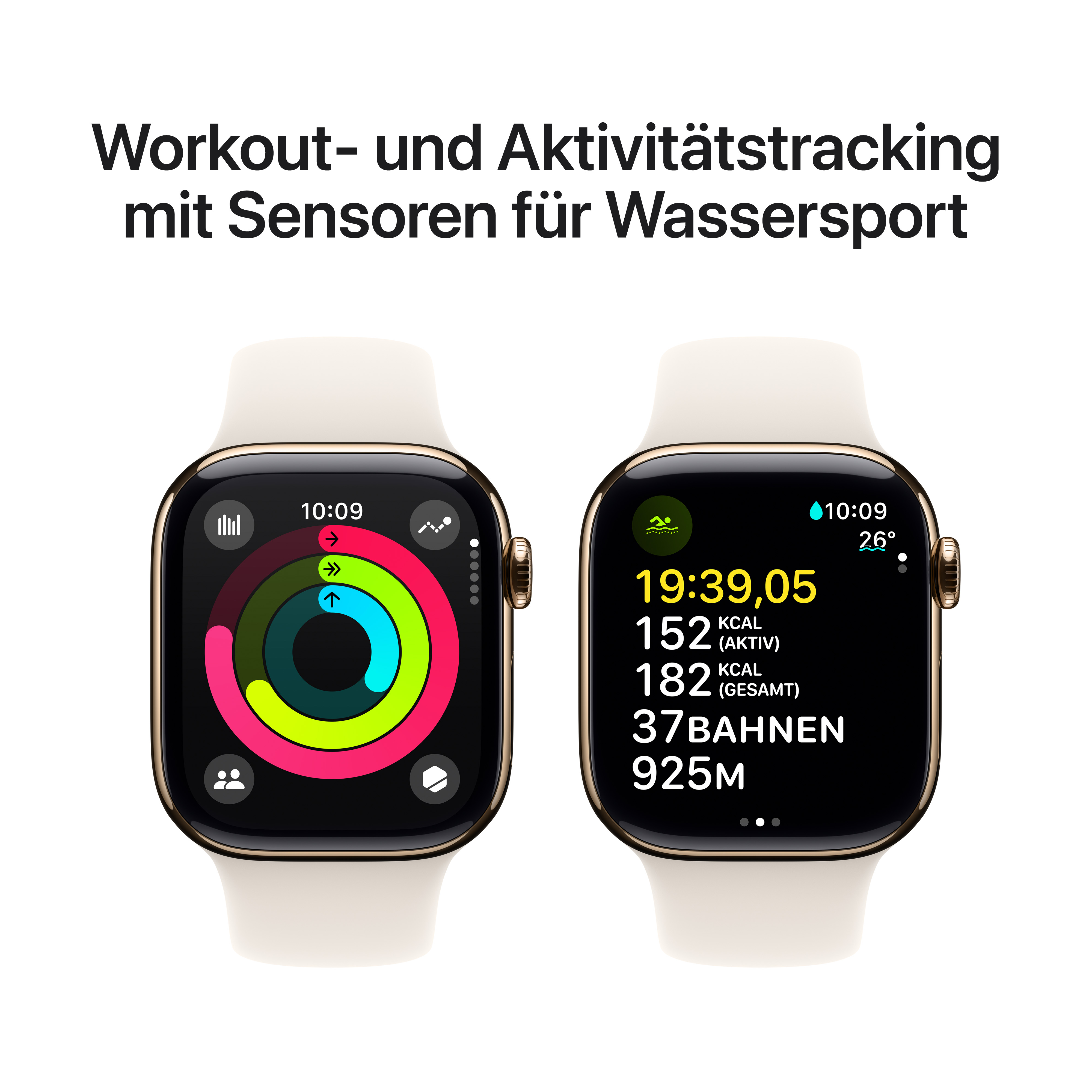 Apple Watch Series 10 GPS + Cellular 42mm Gold Titanium Gehäuse mit Polarstern (Starlight) Sport Band - M/L