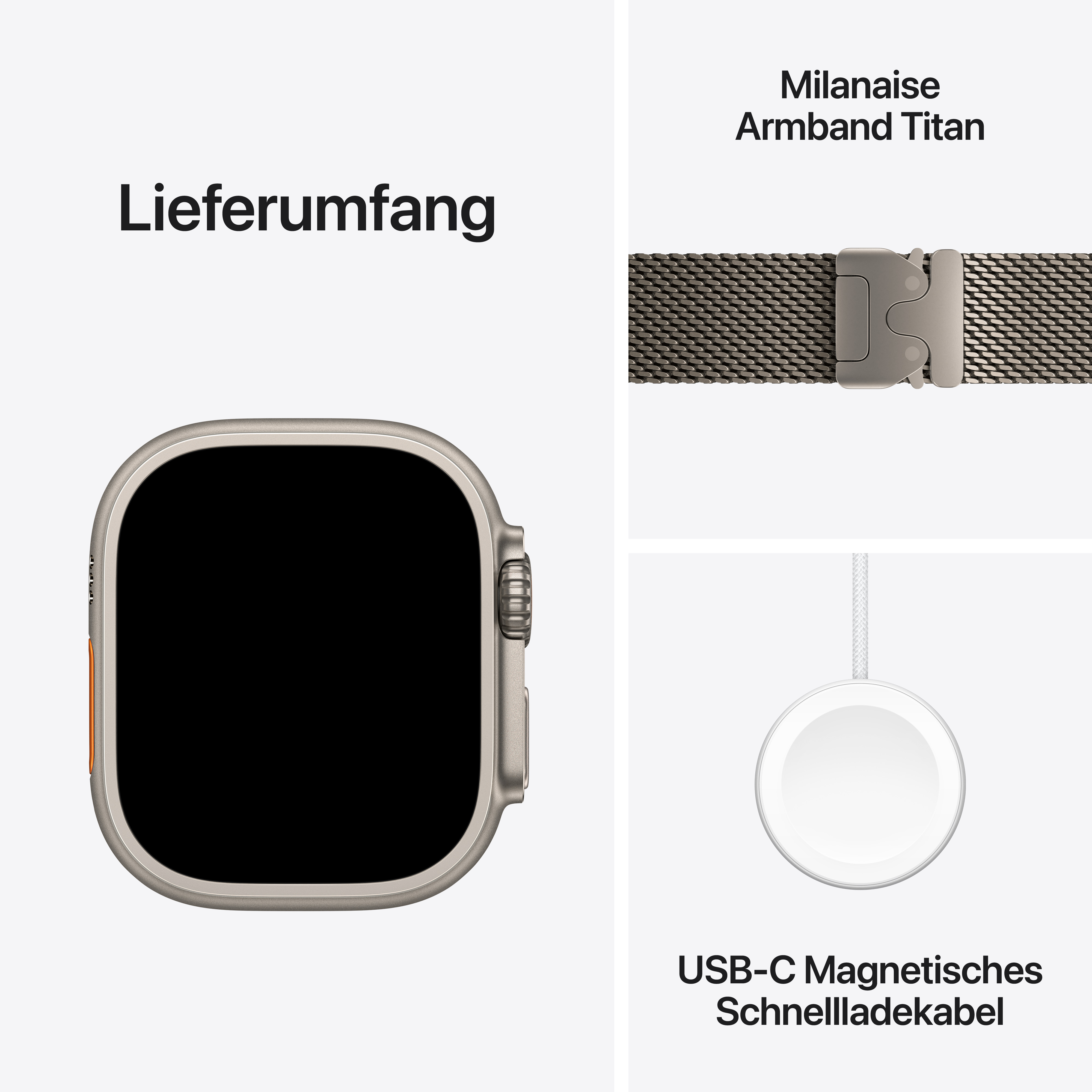 Apple Watch Ultra 3 GPS + Cellular 49mm Natur (Natural) Titan Gehäuse mit Natur (Natural) Titanium Milanaise Loop - Small