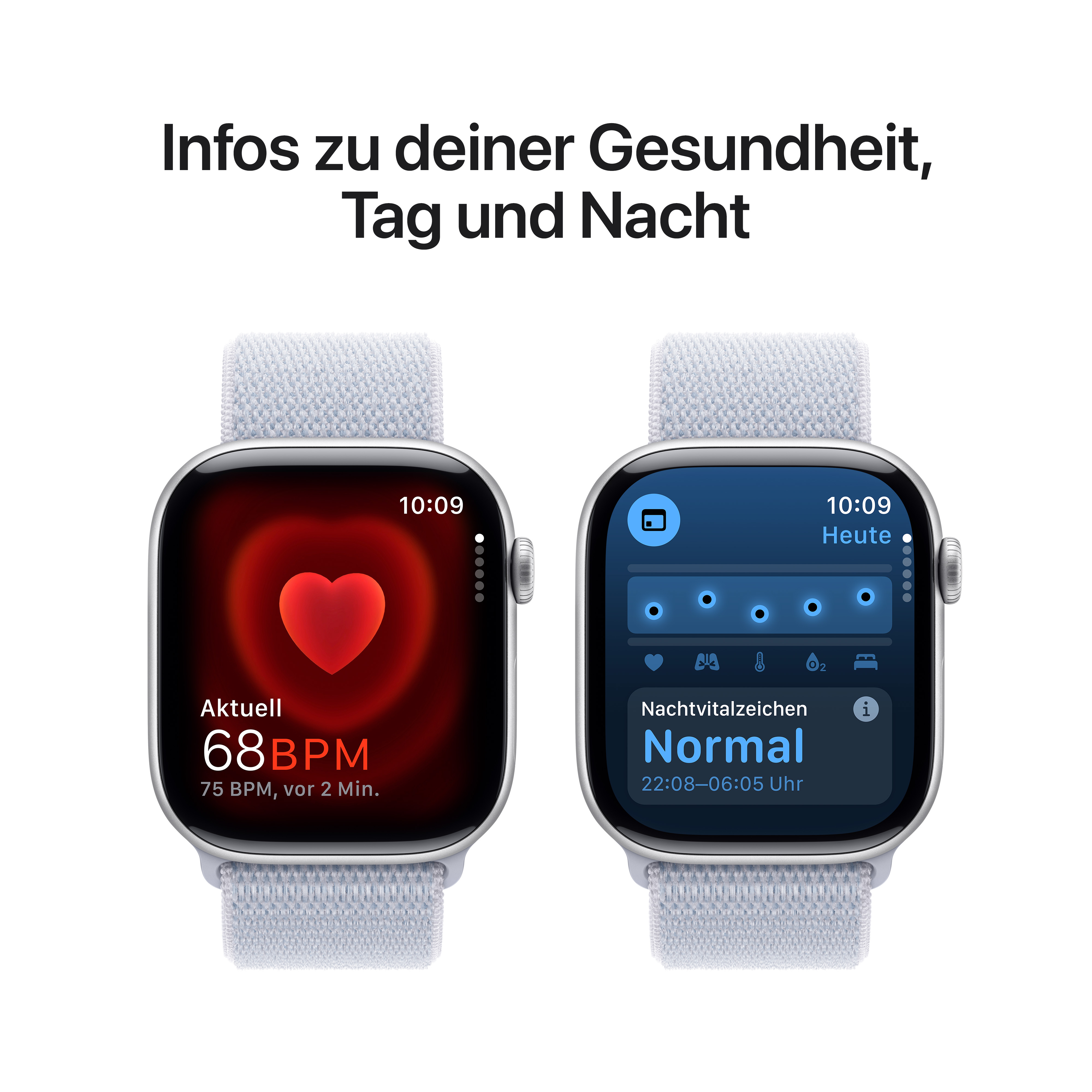 Apple Watch Series 10 GPS + Cellular 46mm Silber (Silver) Aluminium Gehäuse mit Blaue Wolke (Blue Cloud) Sport Loop