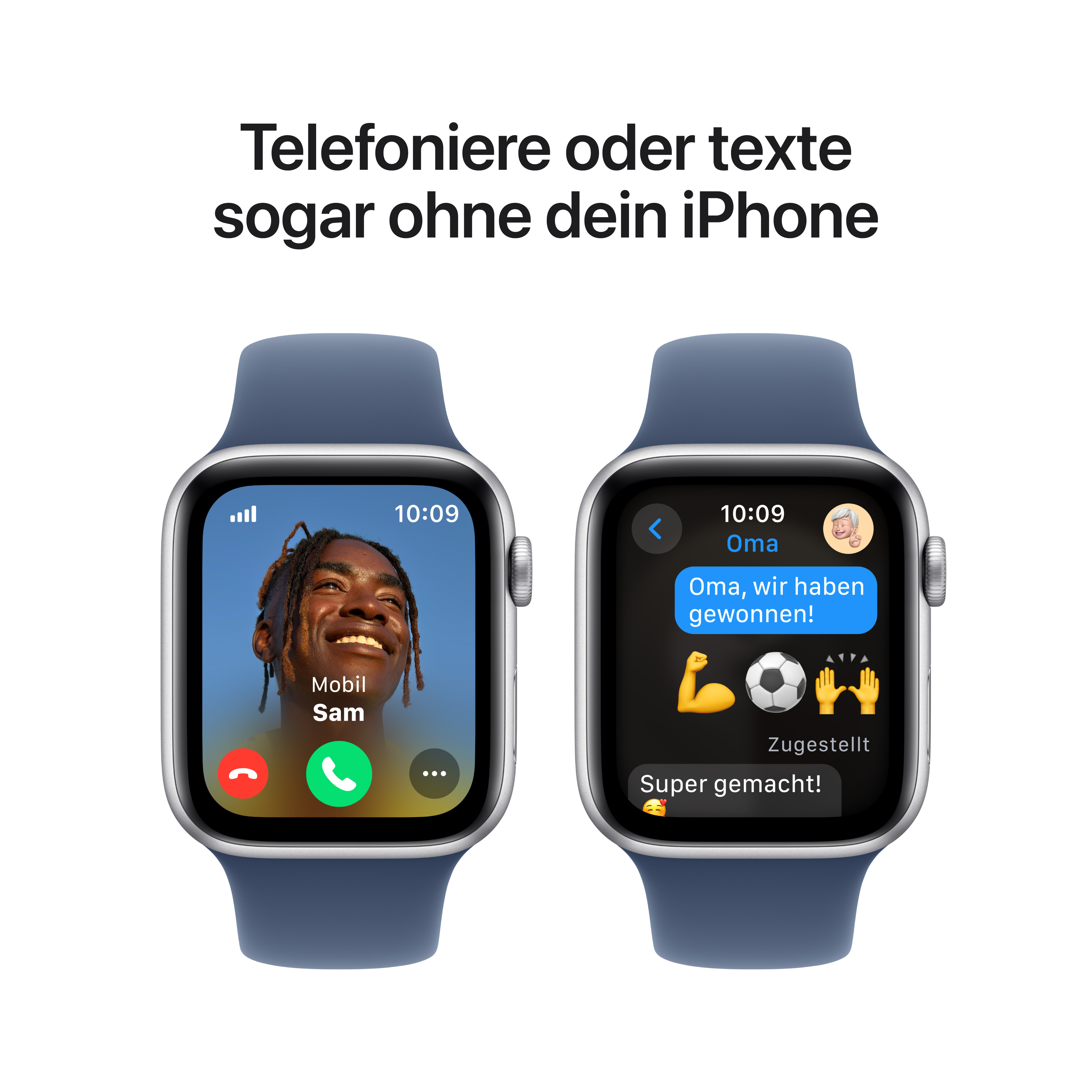 Apple Watch SE GPS + Cellular 44mm Silber (Silver) Aluminium Gehäuse mit Denim Sport Band - S/M