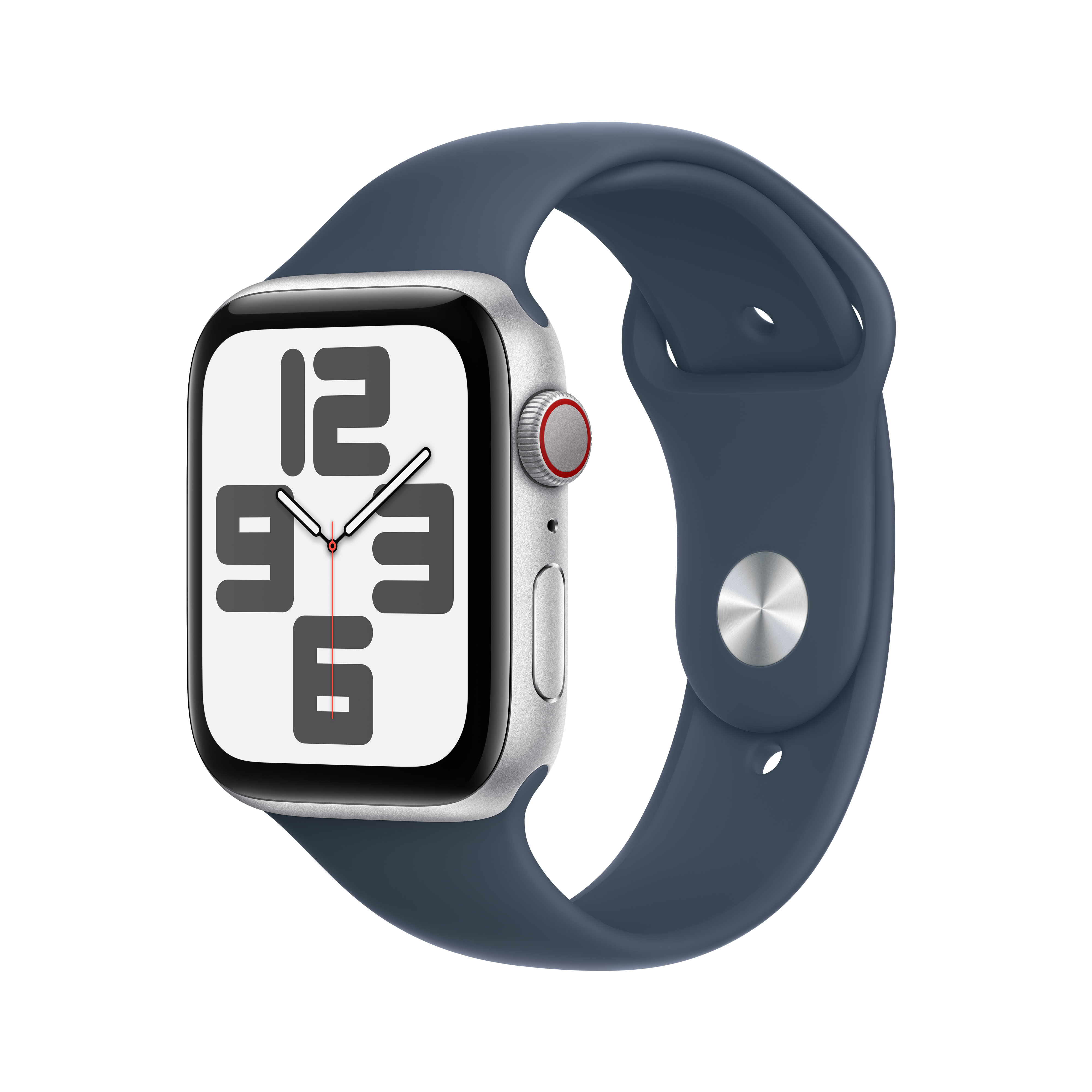 Apple Watch SE GPS + Cellular 44mm Silver Aluminium Case mit Storm Blue Sportband - S/M