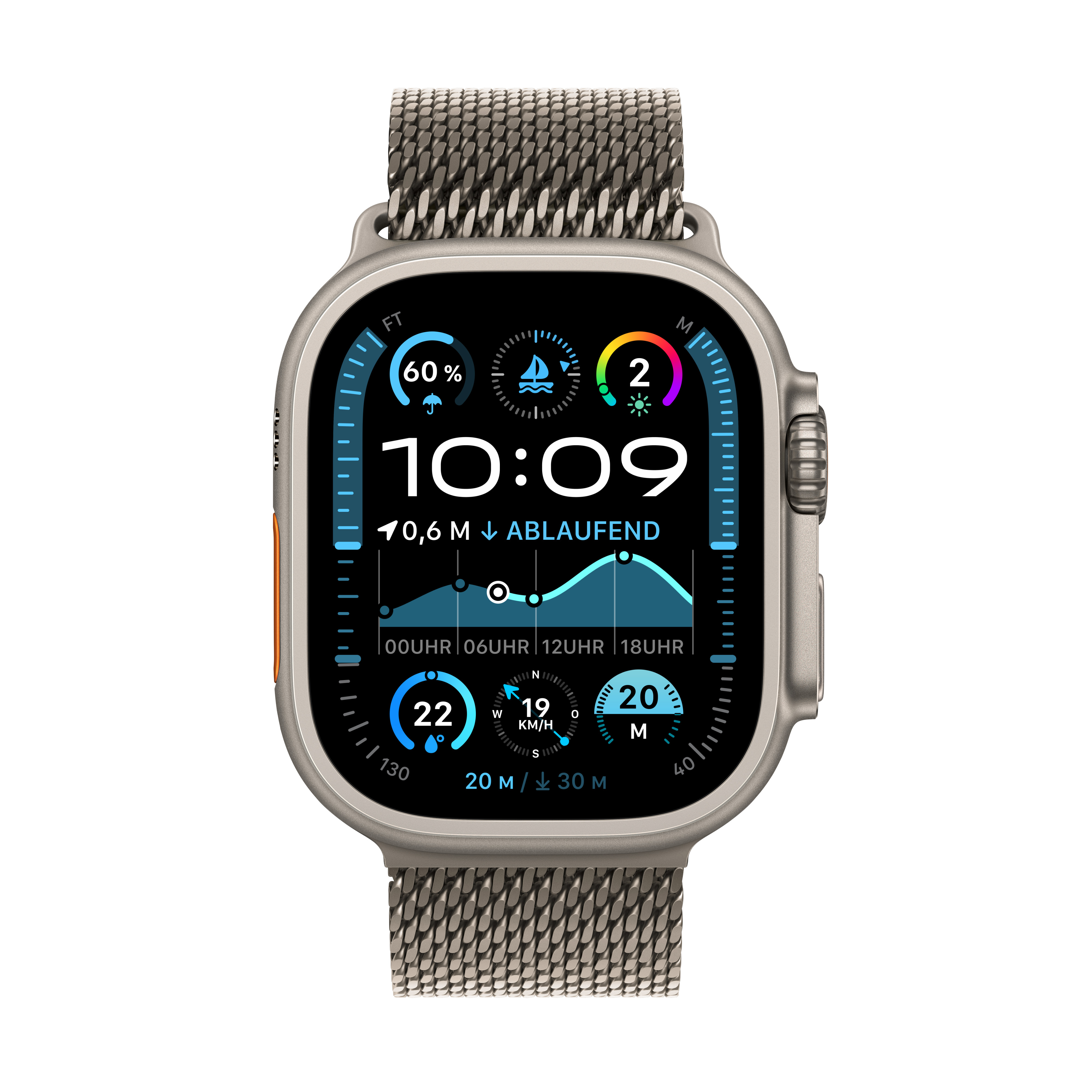 Apple Watch Ultra 2 GPS + Cellular 49mm Natur (Natural) Titanium Gehäuse mit Natur (Natural) Titanium Milanese Loop - S