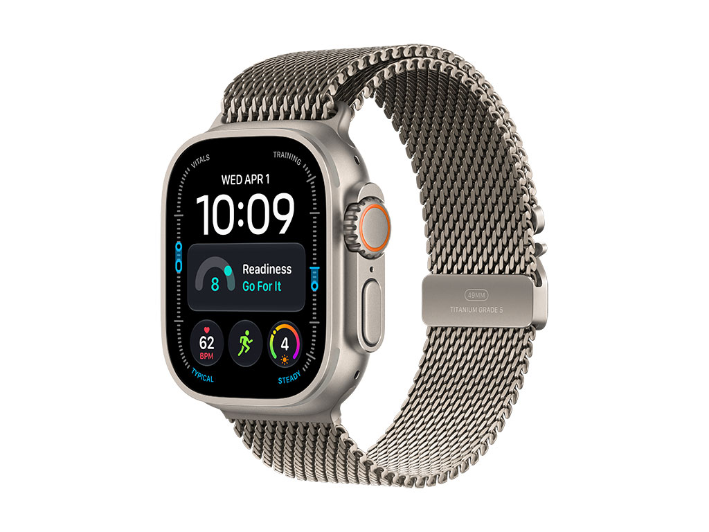 Apple Watch Ultra 4 GPS + Cellular 49mm Titangehäuse Natur, Milanaise Armband Titan Natur - S