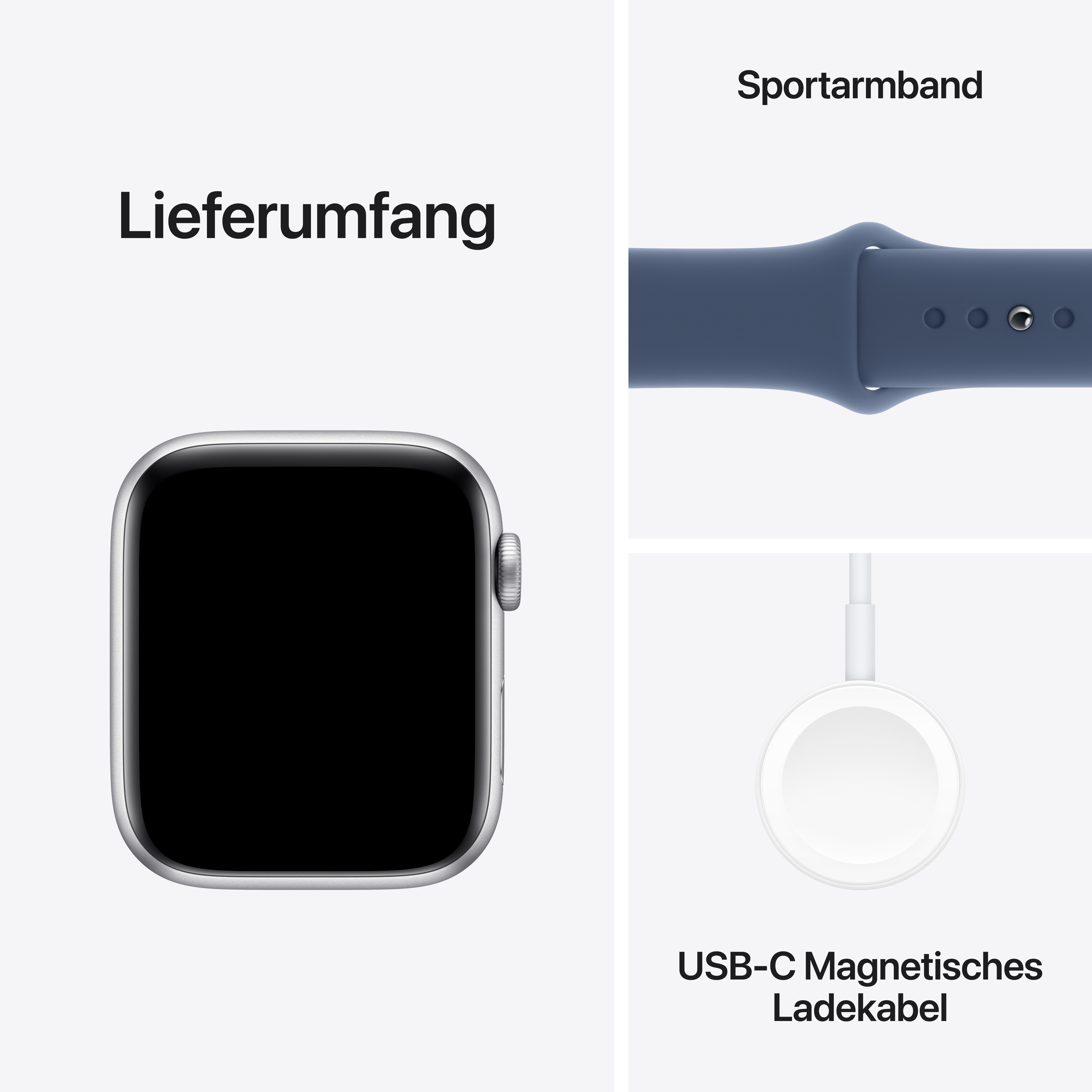Apple Watch SE GPS + Cellular 44mm Silber (Silver) Aluminium Gehäuse mit Denim Sport Band - S/M