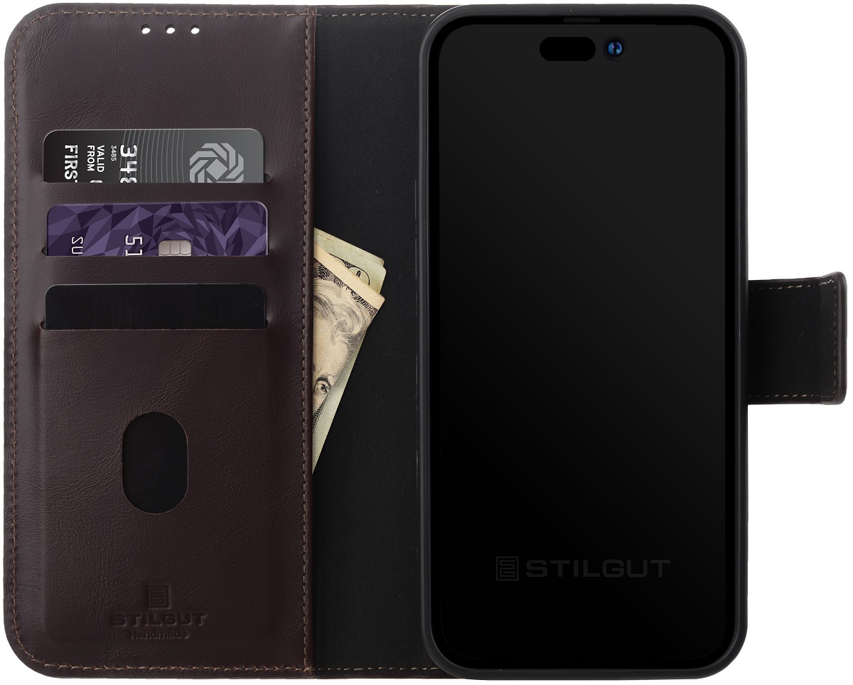 StilGut - iPhone 15 Plus Flip Cover Talis 2-in-1 mit Kartenfach Braun