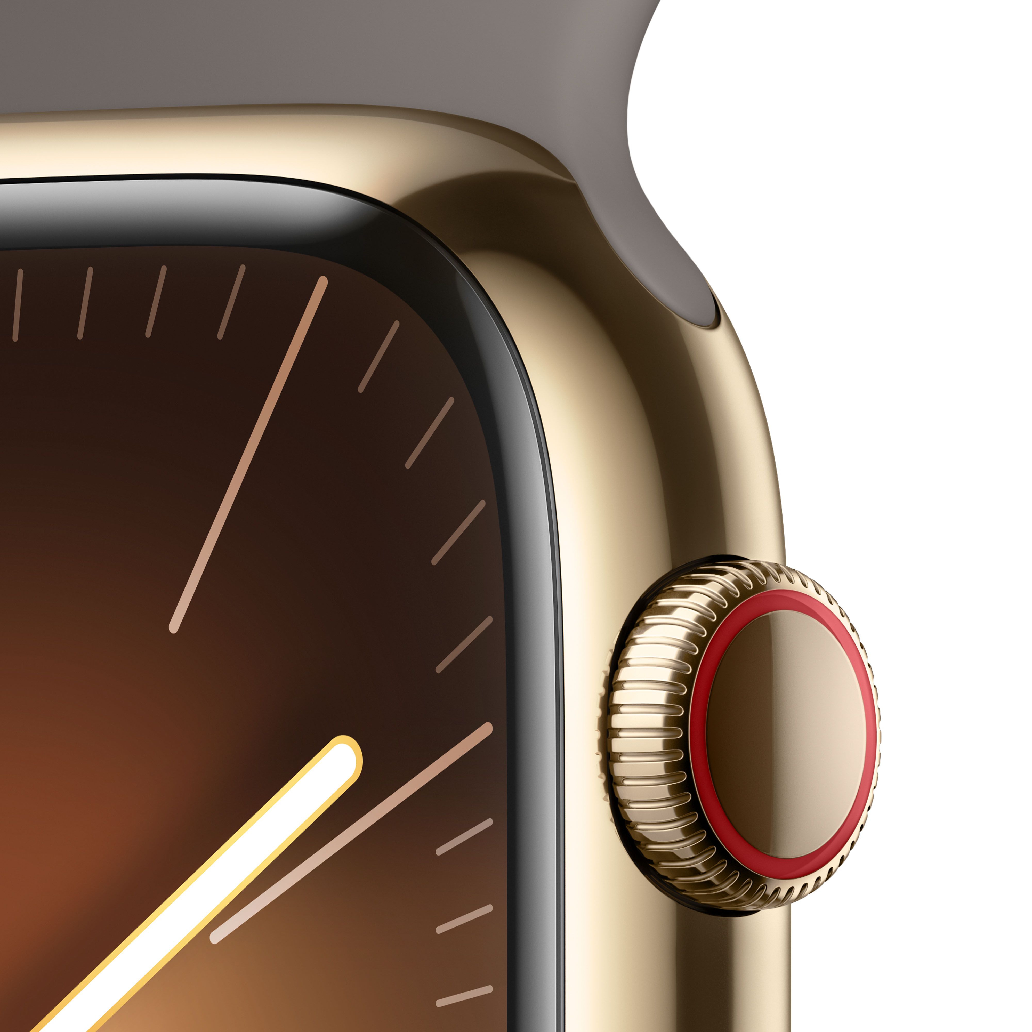 Apple Watch Series 9 GPS + Cellular 45mm Gold Edelstahl Case mit Clay Sportband - S/M