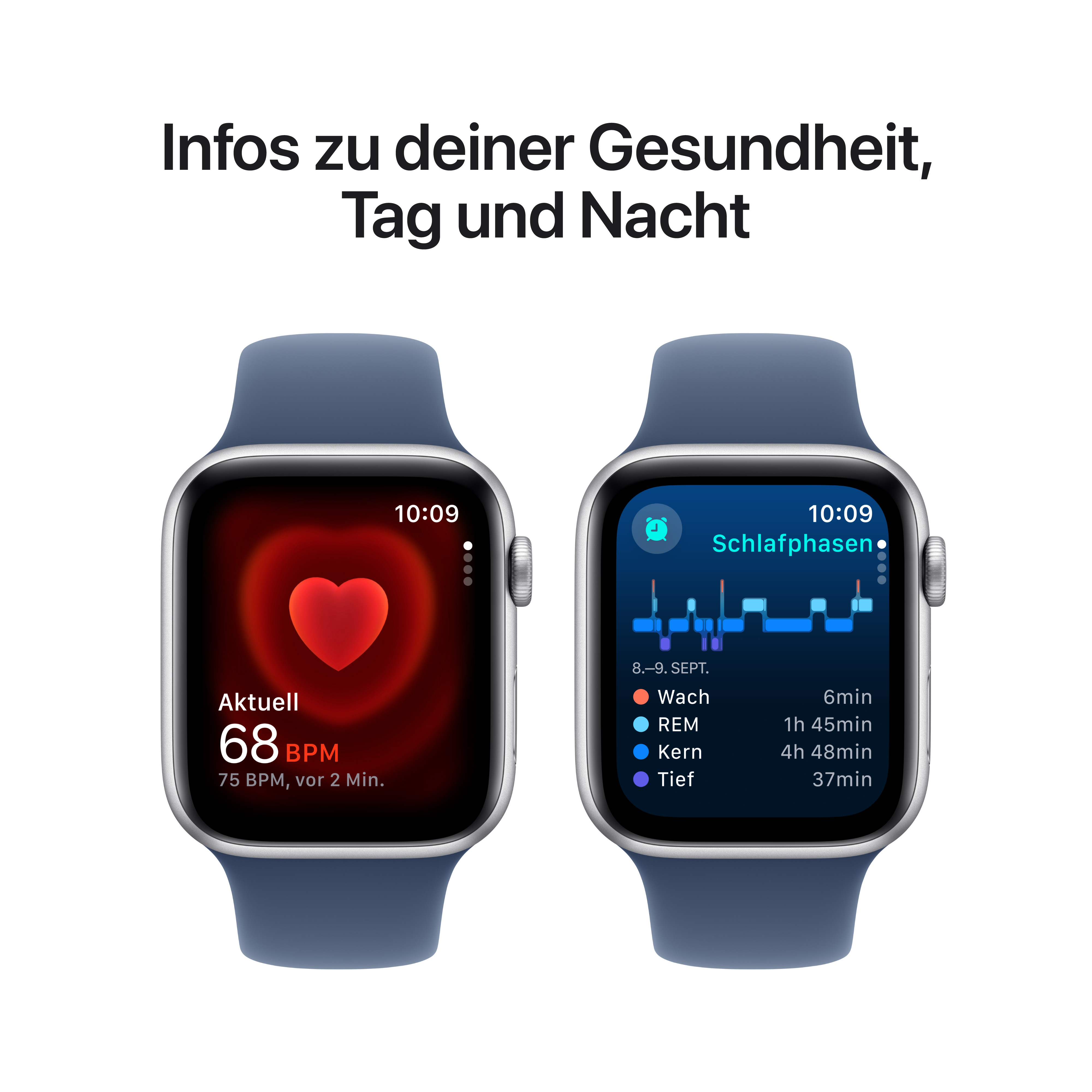 Apple Watch SE GPS 44mm Silber (Silver) Aluminium Gehäuse mit Denim Sport Band - S/M