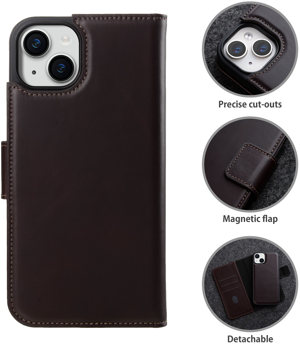 StilGut - iPhone 15 Flip Cover Talis 2-in-1 mit Kartenfach Braun