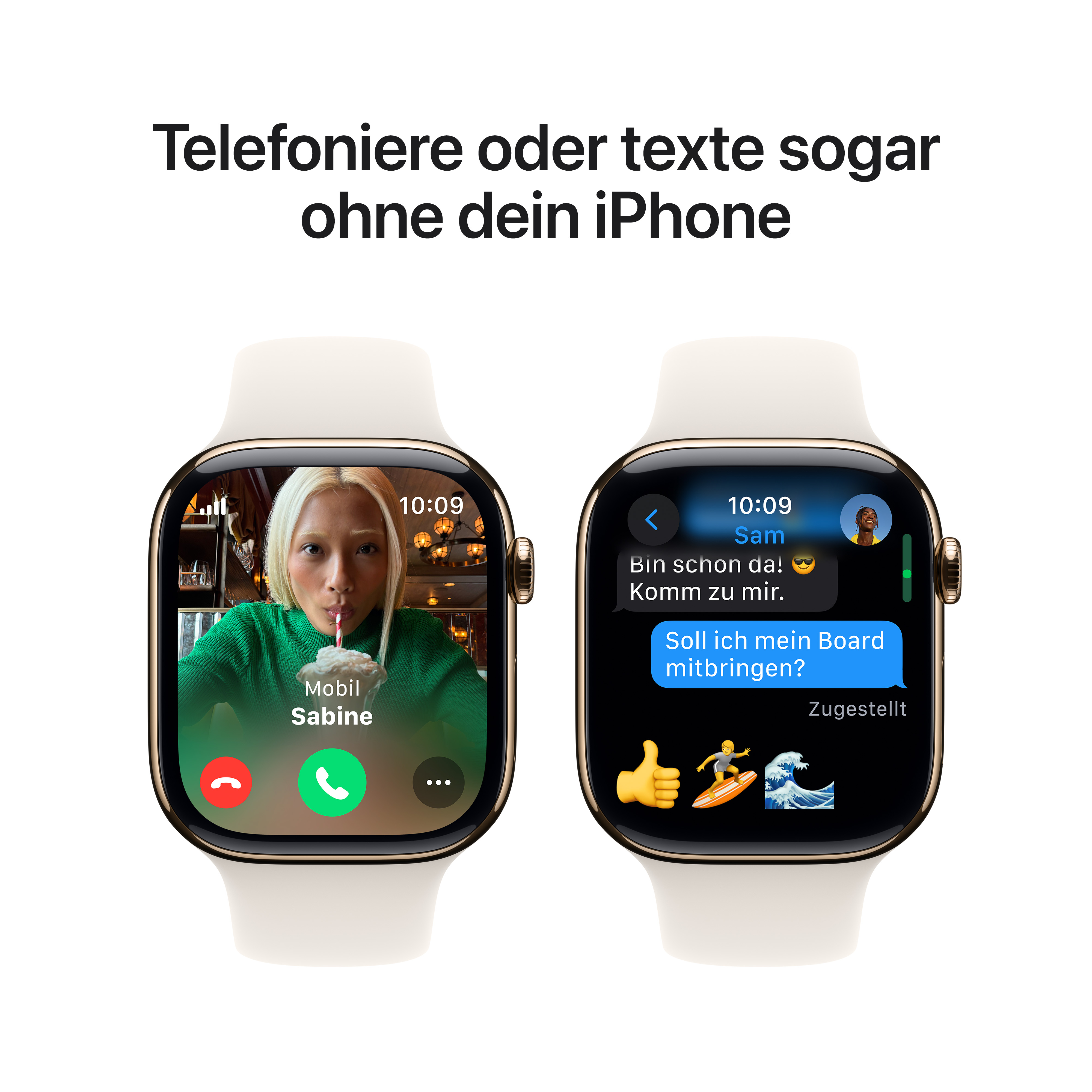Apple Watch Series 10 GPS + Cellular 46mm Gold Titanium Gehäuse mit Polarstern (Starlight) Sport Band - M/L