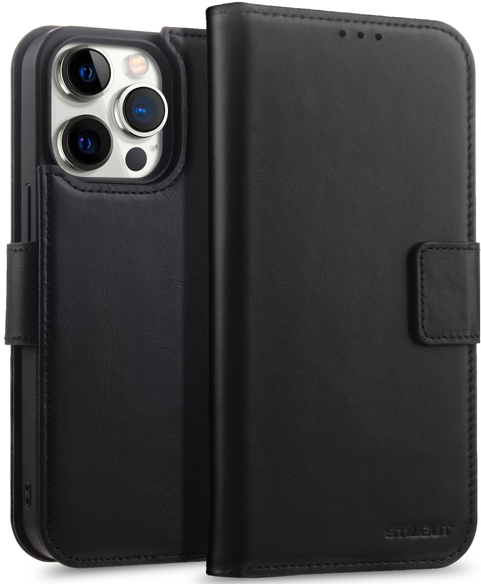 StilGut - iPhone 15 Pro Max Flip Cover Talis 2-in-1 mit Kartenfach Schwarz Nappa