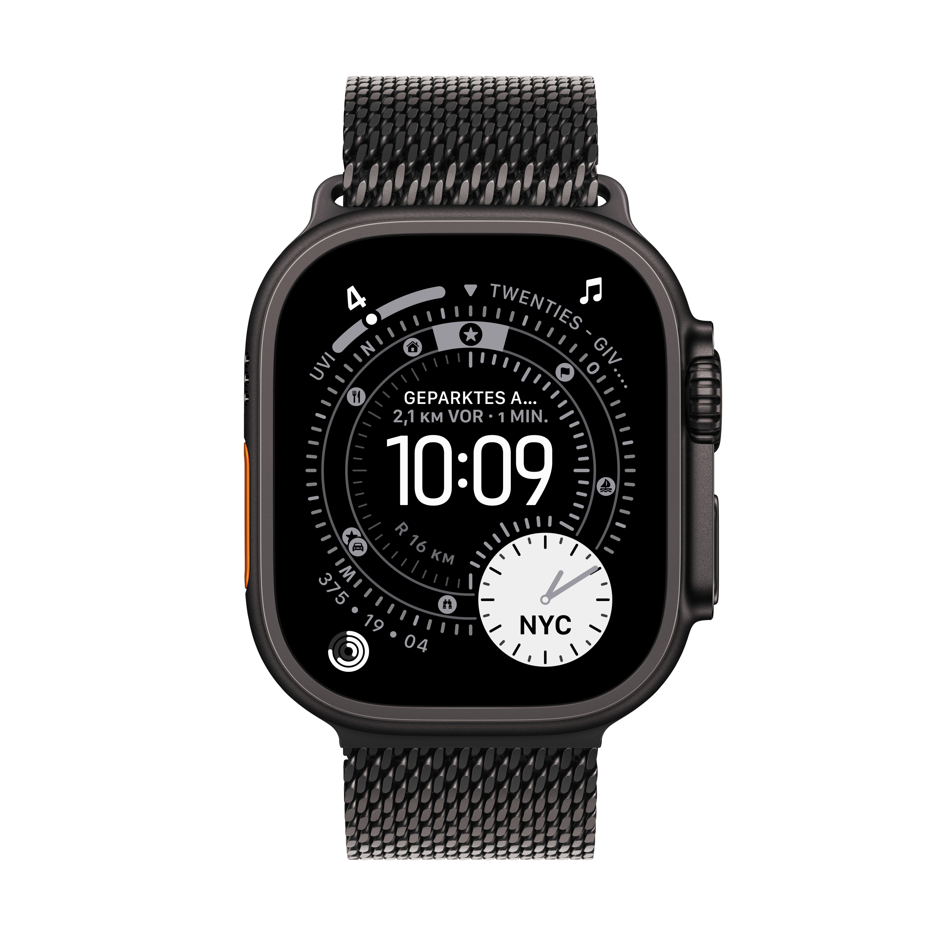 Apple Watch Ultra 3 GPS + Cellular 49mm Schwarz (Black) Titan Gehäuse mit Schwarz (Black) Titanium Milanaise Loop - Large