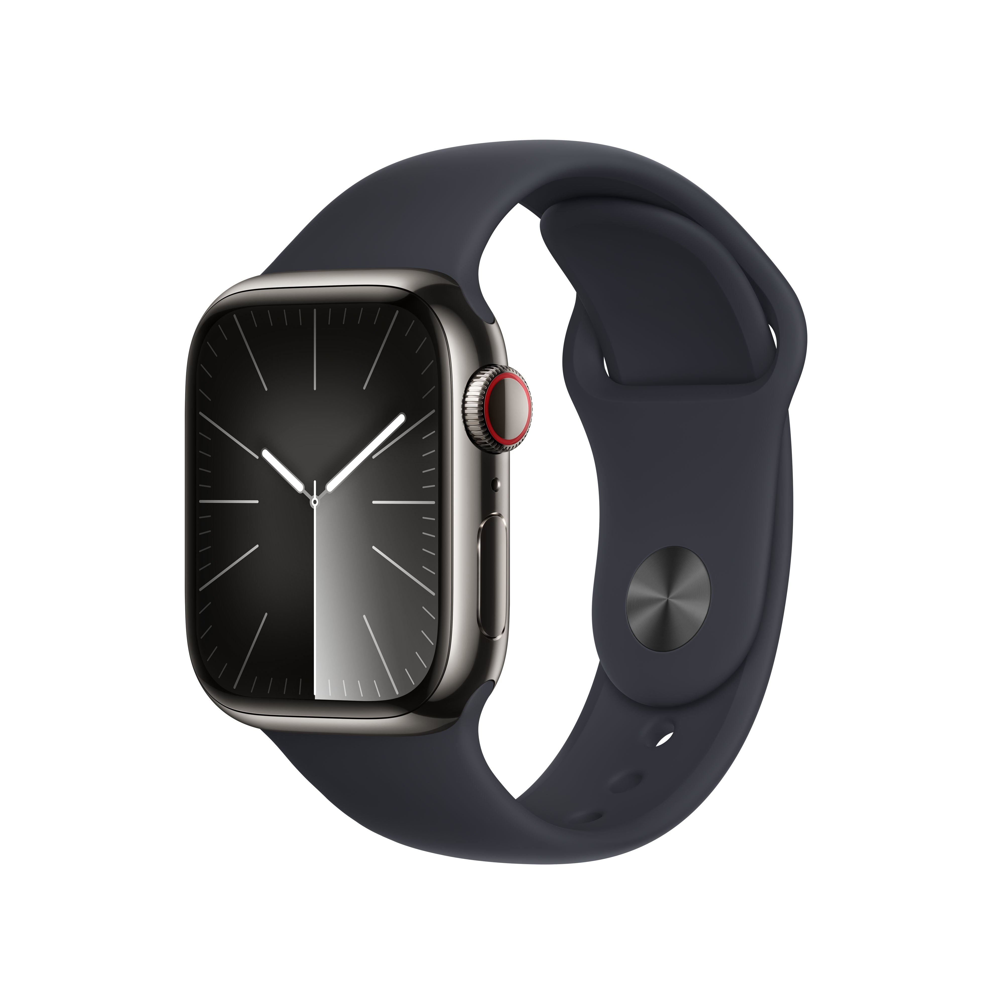 Apple Watch Series 9 GPS + Cellular 41mm Graphite Edelstahl Case mit Midnight Sportband - M/L