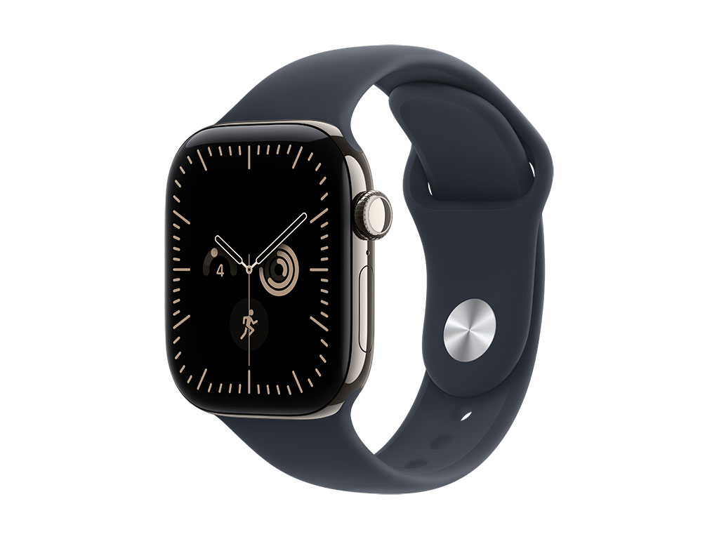 Apple Watch Series 12 GPS + Cellular 42mm Titangehäuse Natur, Sportarmband Navyblau - S/M