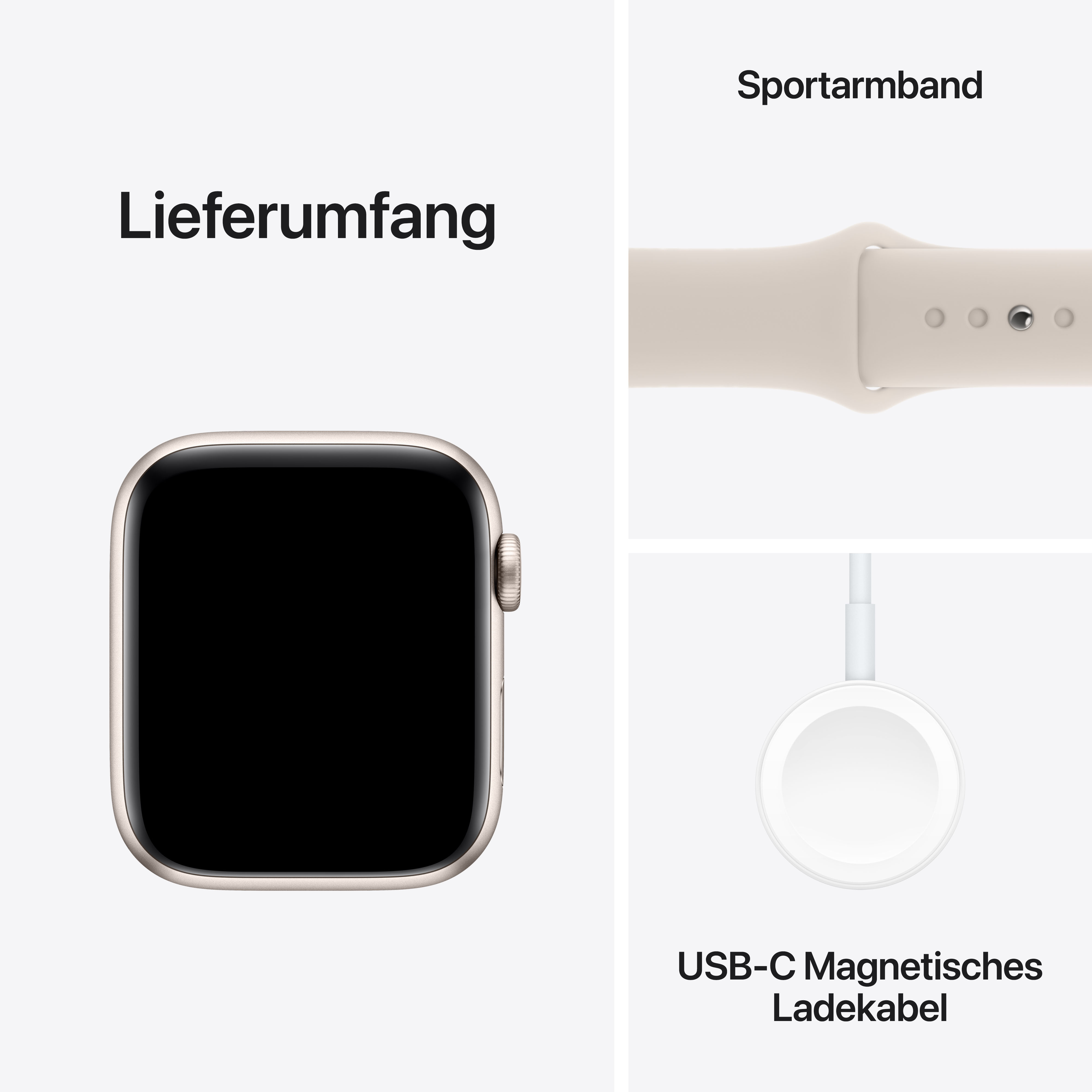 Apple Watch SE GPS 44mm Starlight Aluminium Case mit Starlight Sportband - S/M