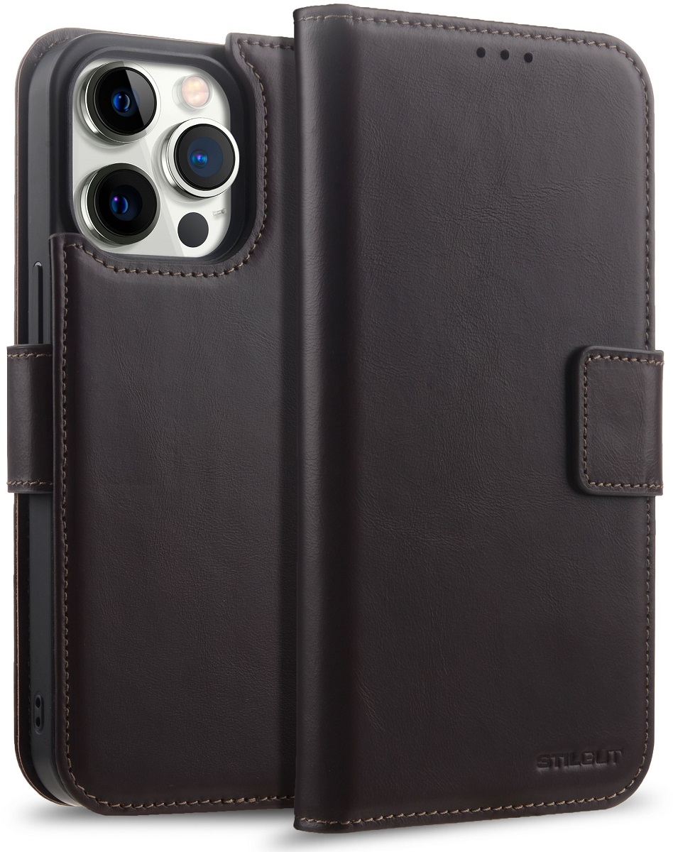 StilGut - iPhone 15 Pro Flip Cover Talis 2-in-1 mit Kartenfach Braun