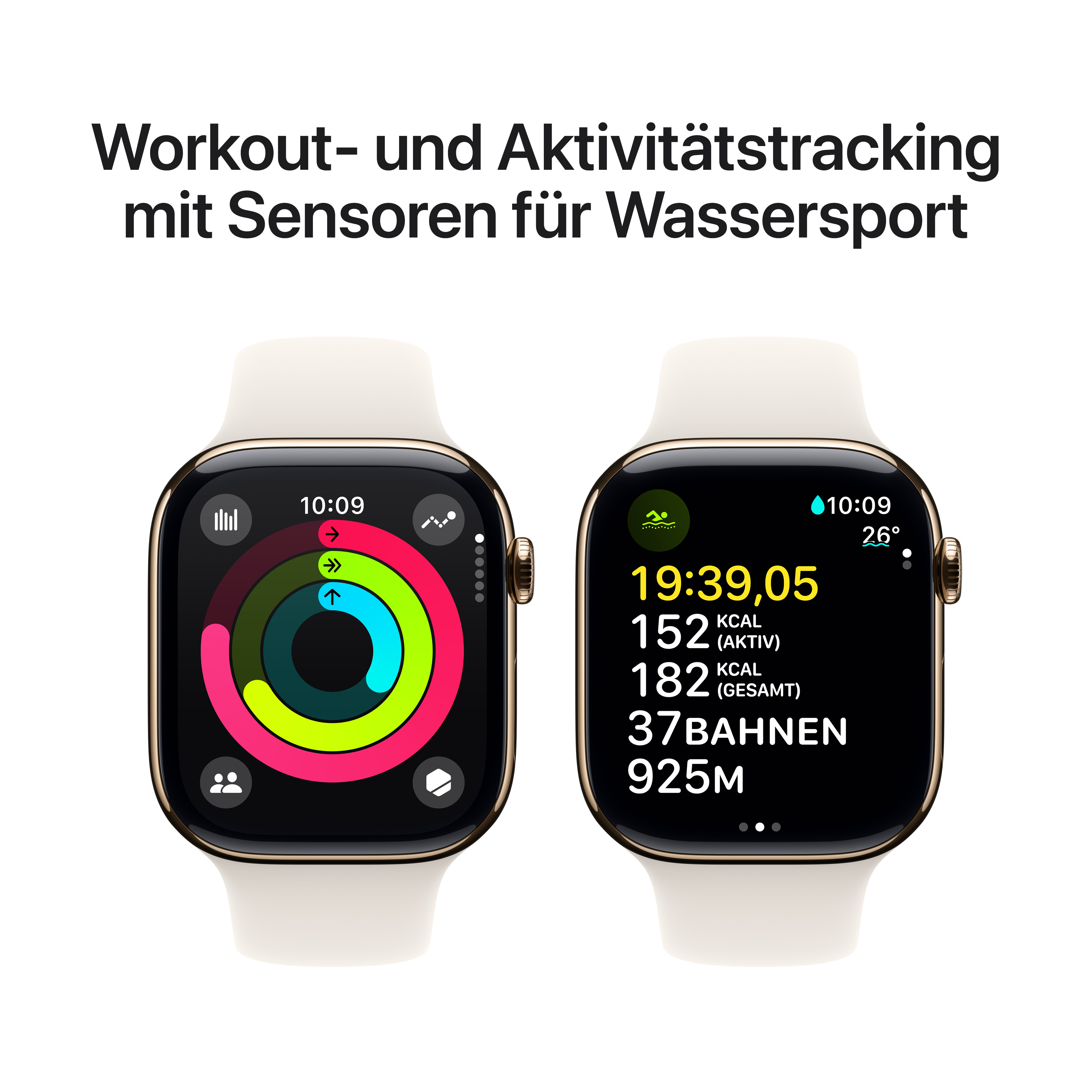 Apple Watch Series 10 GPS + Cellular 46mm Gold Titanium Gehäuse mit Polarstern (Starlight) Sport Band - M/L