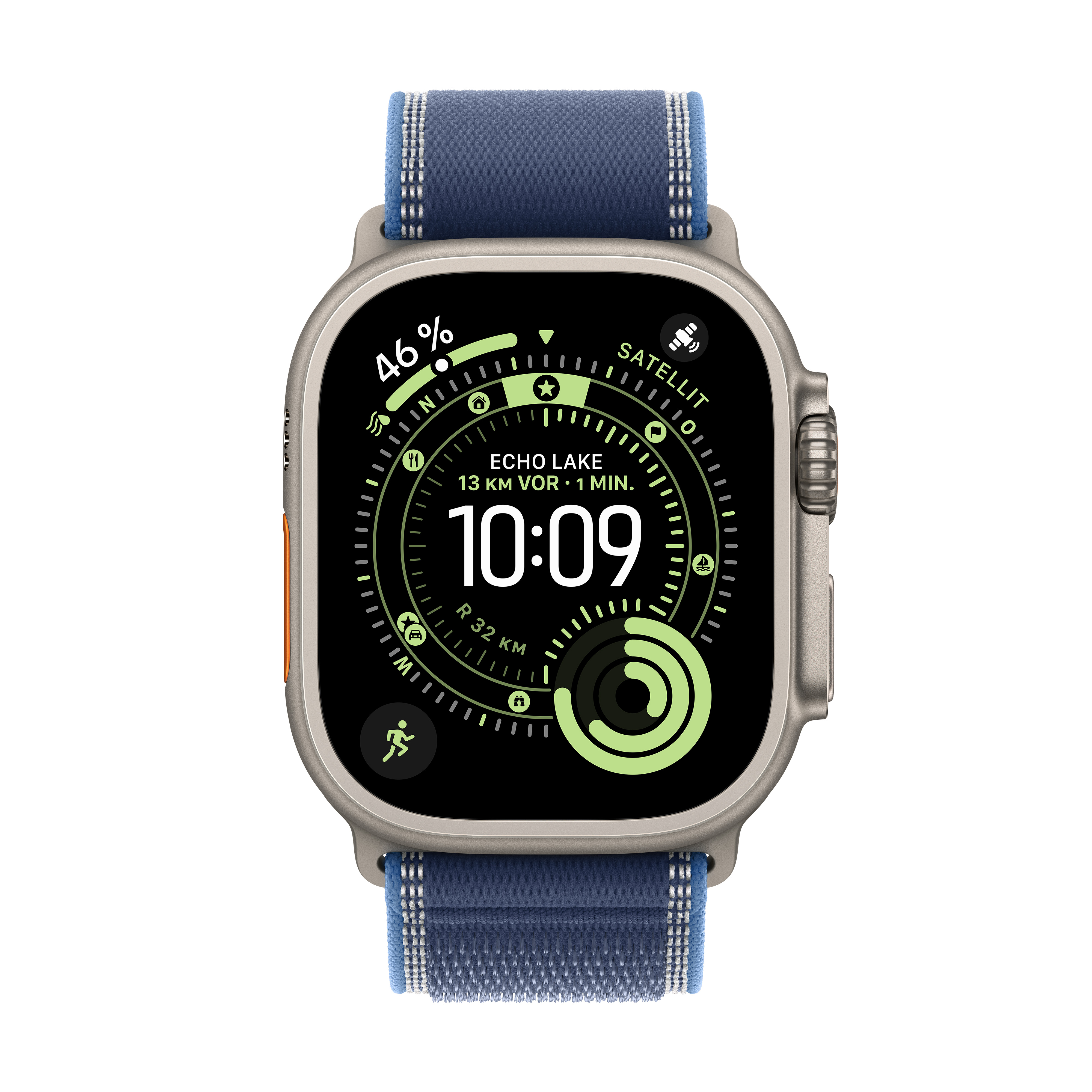 Apple Watch Ultra 3 GPS + Cellular 49mm Natur (Natural) Titan Gehäuse mit Blau/Hellblau Trail Loop - M/L
