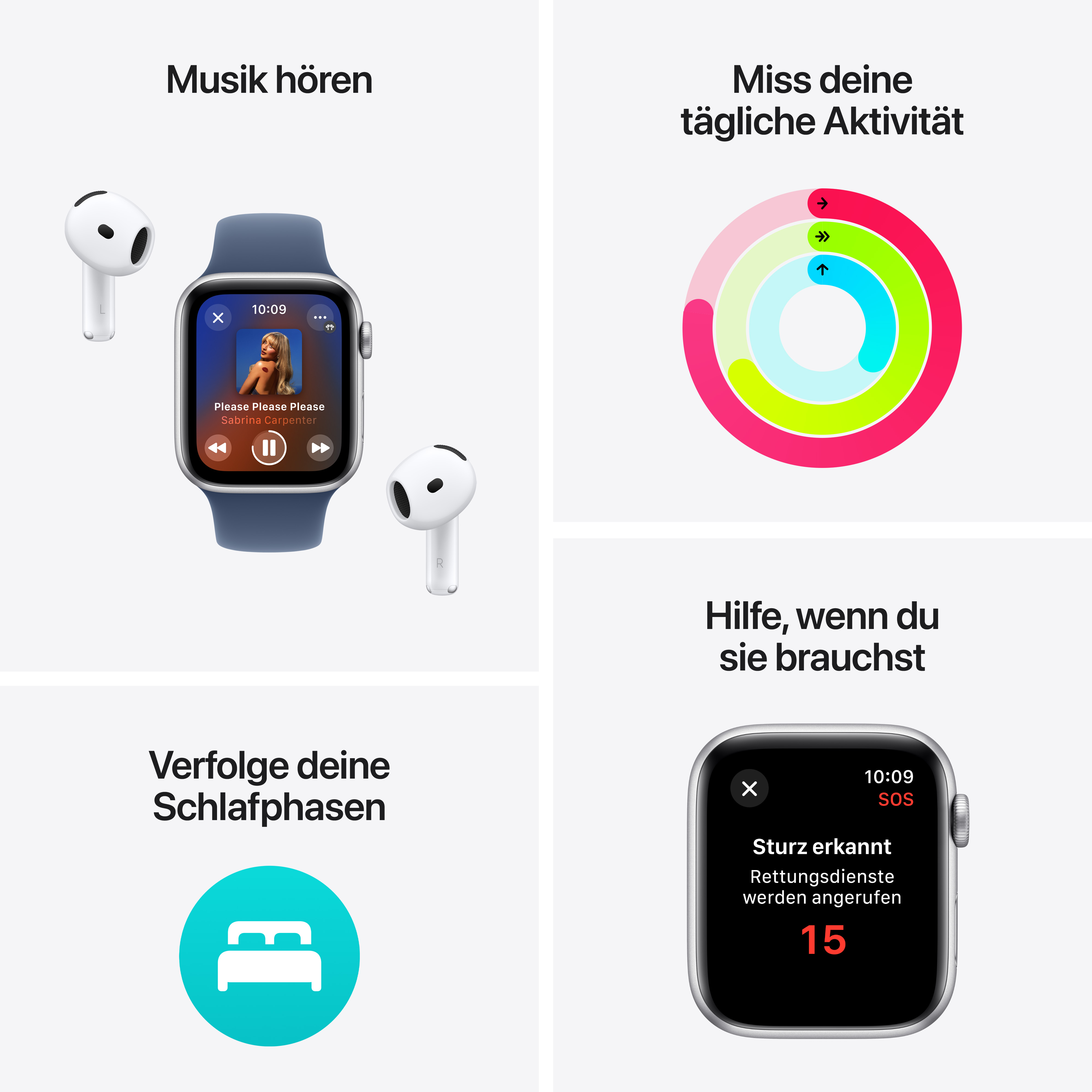 Apple Watch SE GPS 44mm Silber (Silver) Aluminium Gehäuse mit Denim Sport Band - S/M