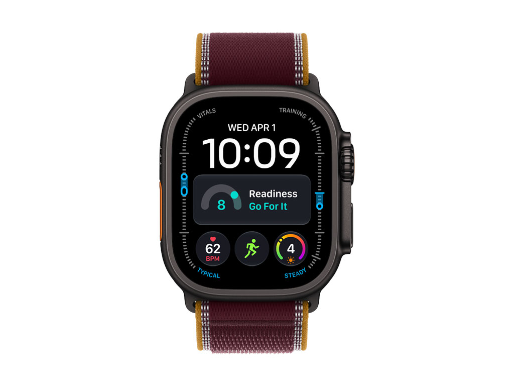 Apple Watch Ultra 4 GPS + Cellular 49mm Titangehäuse Schwarz, Trail Loop Burgunder - M/L